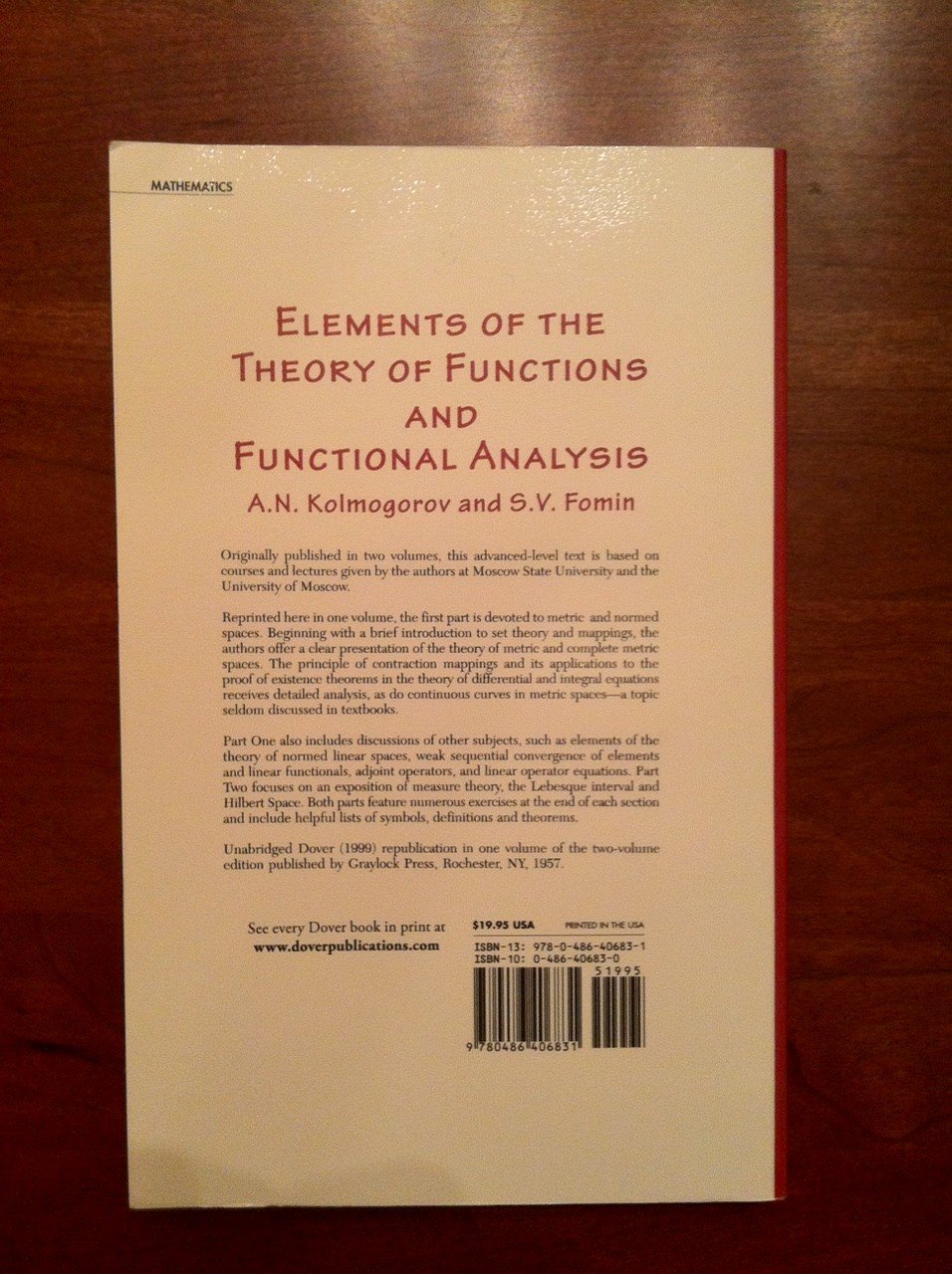 Elements of the Theory of Functions and Functional Analysis - Dover Mathematics Book | Advanced Math Textbook for Students & Researchers | Perfect for University Studies & Mathematical Research