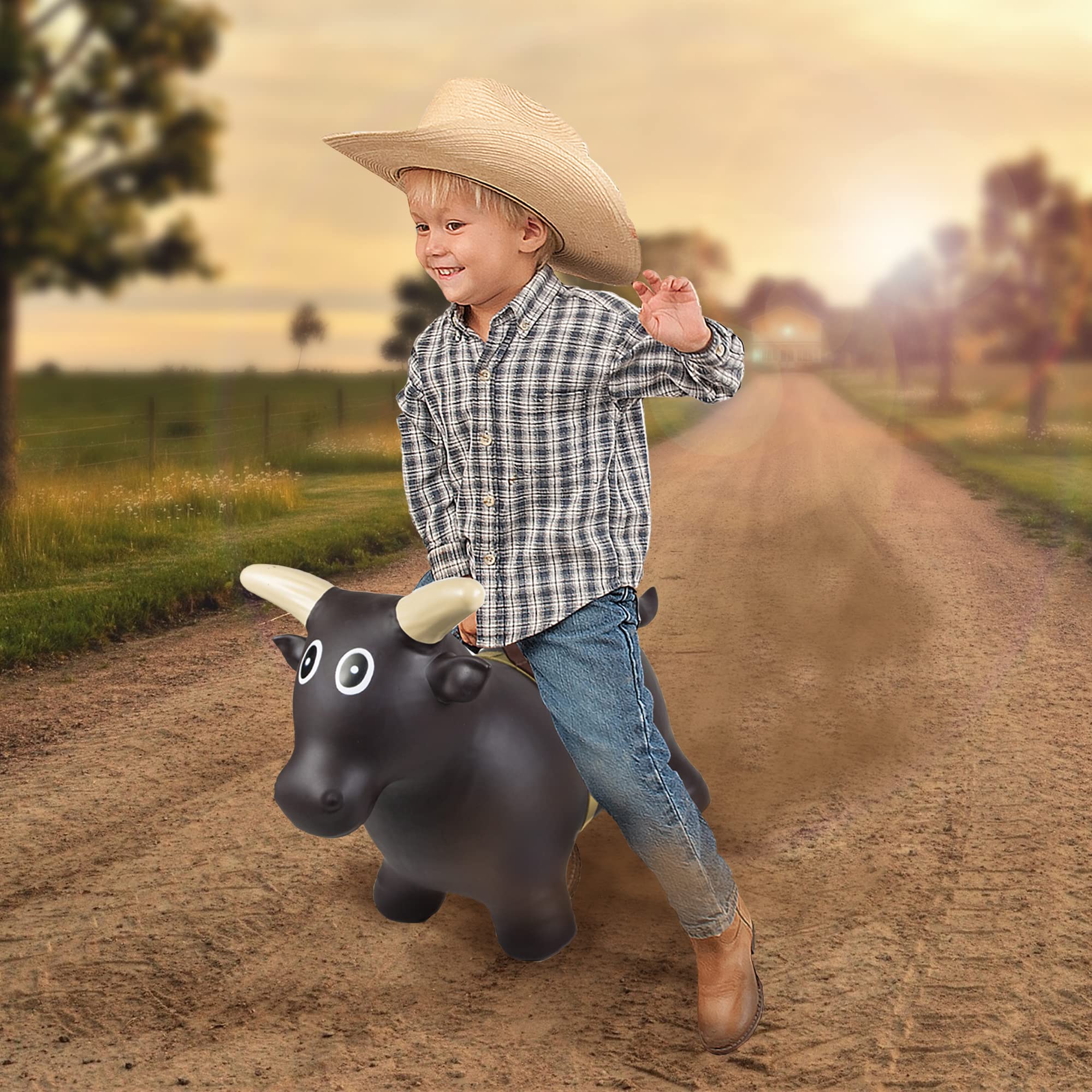 Big Country Toys Lil' Bucker Bull Ride-On Bouncy Animal - Inflatable Hopper Toy for Toddlers 18 Months to 3+ Years with Hand Pump - Fun Rodeo-Themed Play for Indoor & Outdoor Kids Activities