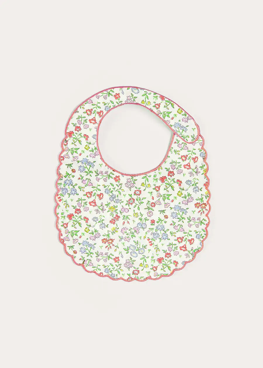 Liberty Fabric Pink Embroidered Cordelia Rounded Baby Bib - Soft & Stylish for Feeding, Playtime & Photo Shoots