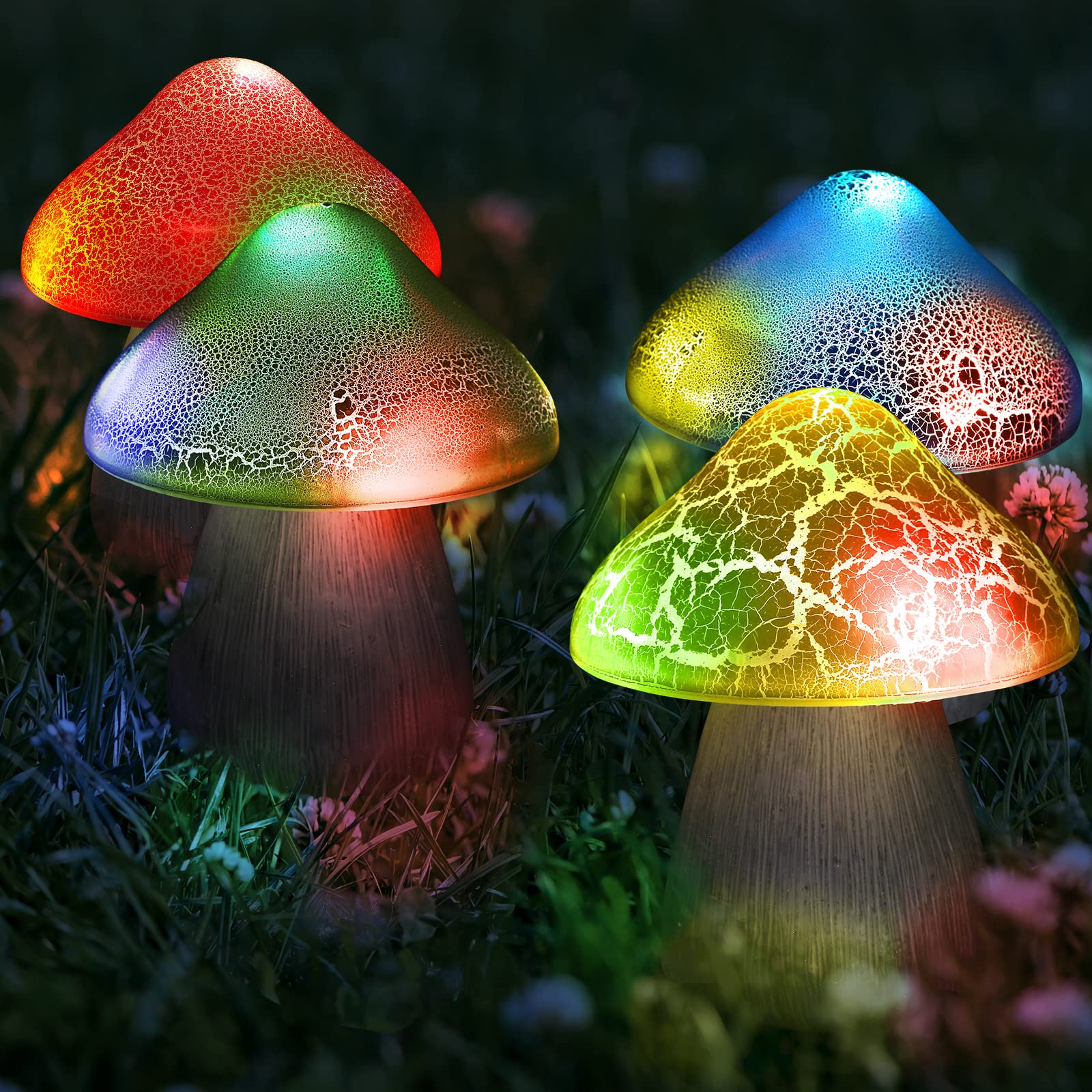 4 Pack Solar Powered LED Garden Mushroom Lights - Waterproof Outdoor Pathway Lighting with 2 Modes & 5 Bright LEDs - Perfect for Yard, Patio, Walkway, and Landscape Decoration (Auto On/Off at Dusk & Dawn)