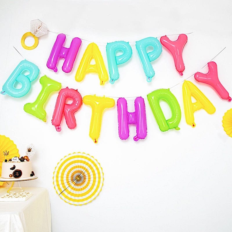 13 Happy Birthday Mylar Foil Balloon Banner Set - Assorted Colors for Party Decorations, Birthday Celebrations & Special Events