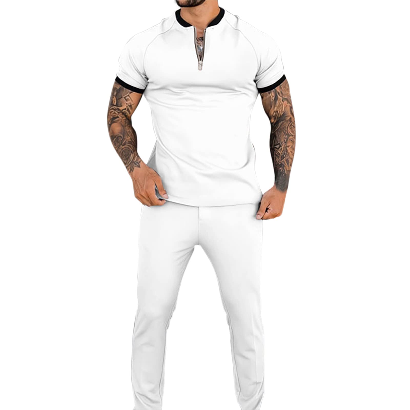 STRY Men's 2-Piece Sweatsuit Set - Short Sleeve Shirt & Pants - Plus Size Casual Gym Tracksuit - Fashionable Workout Apparel for Men - Ideal for Gym, Running, and Casual Wear