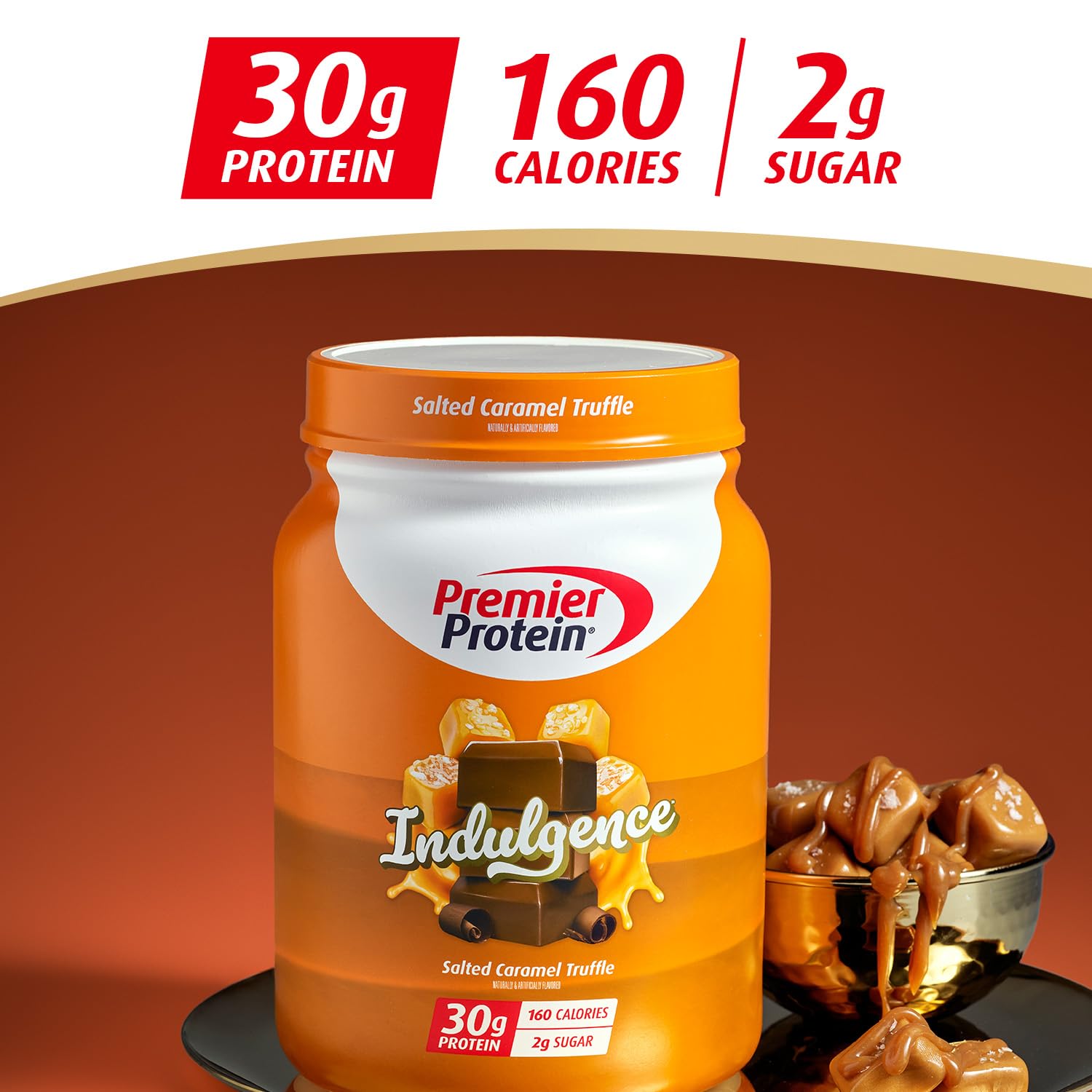 Premier Protein Indulgence Protein Powder - 30g Protein, 3g Sugar, Salted Caramel Truffle Flavor, 17 Servings - Ideal for Post-Workout Recovery & Healthy Snacking