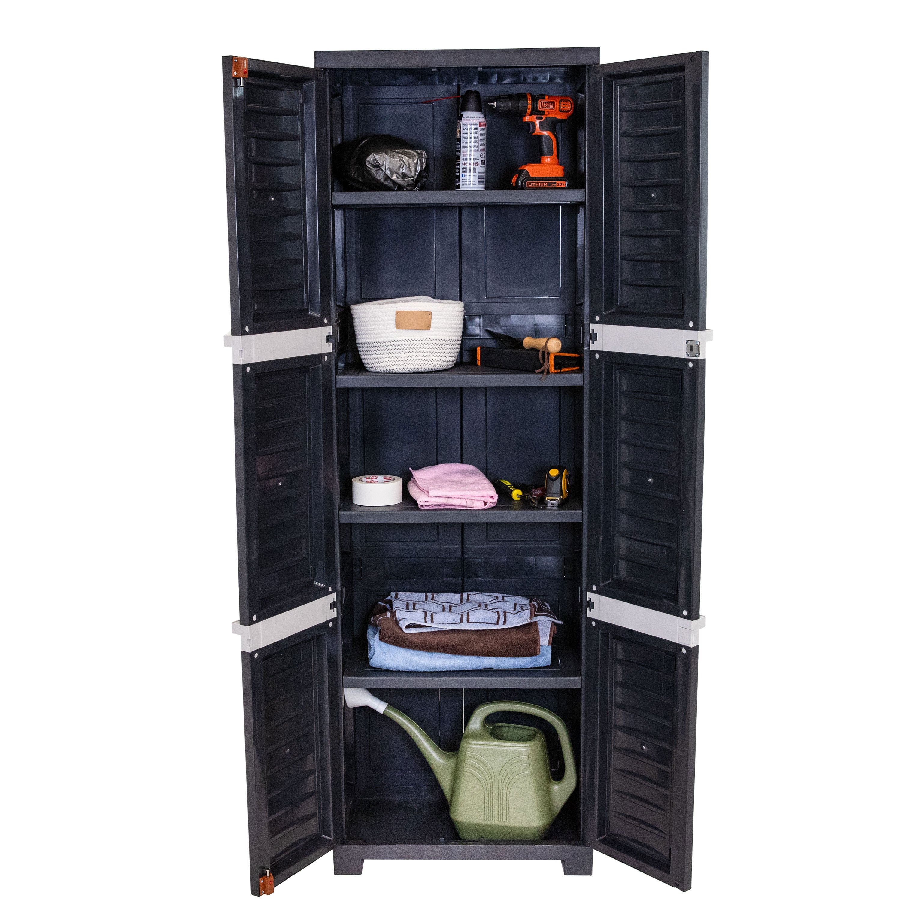 Sunnydaze 4-Shelf Plastic Lockable Storage Cabinet - 72 Inch Heavy Duty Utility Organizer for Garage, Shed, or Outdoor Storage | Weather-Resistant & Secure Shelving Unit
