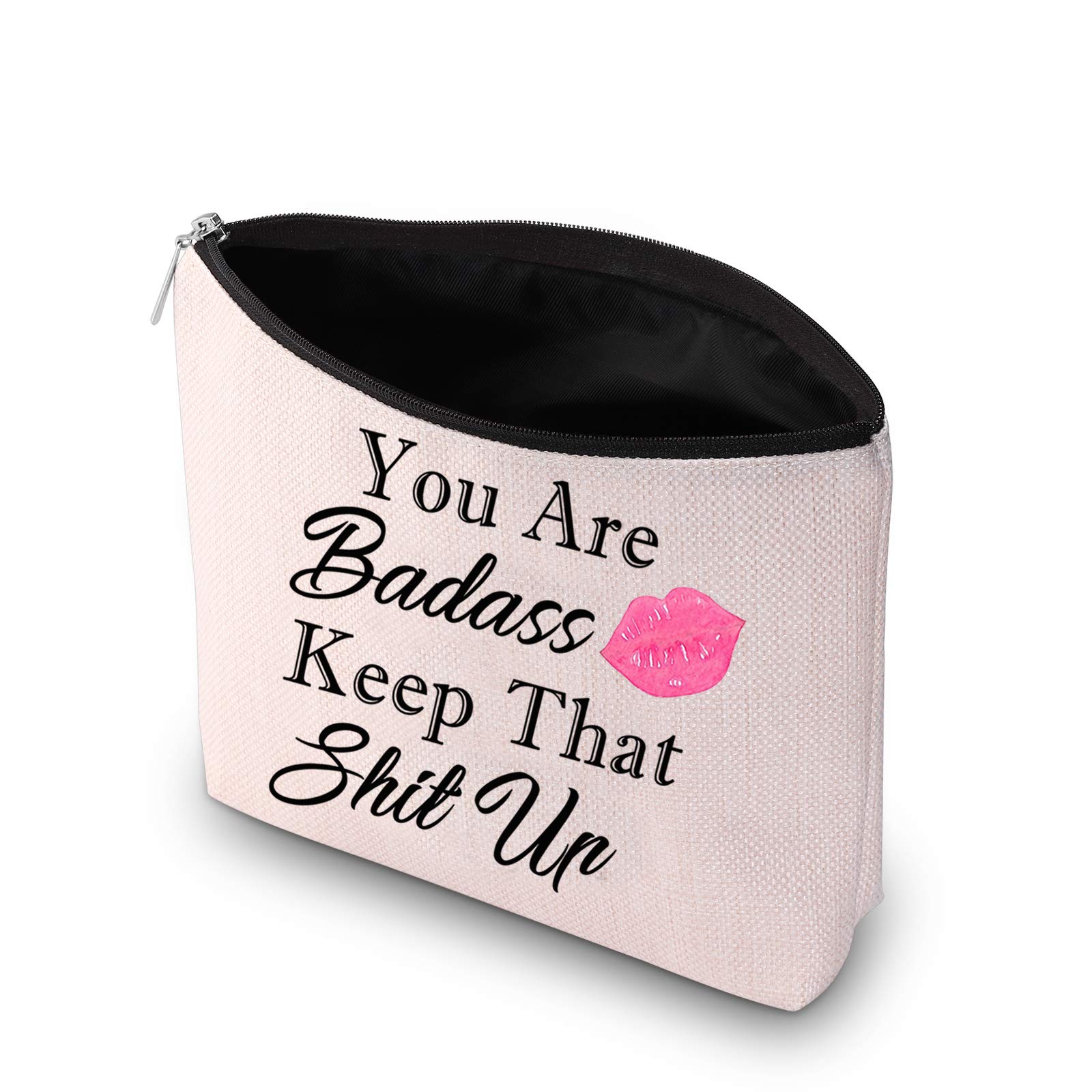 PXTIDY Funny Motivational Makeup Bag - 'You Are Badass Keep That Shit Up' Cosmetic Pouch for Travel & Daily Use - Perfect Gift for Women (Beige) | Great for Makeup Storage, Gym Essentials & Travel Organizer