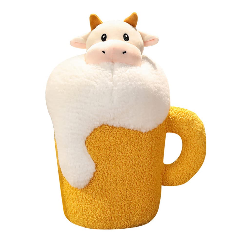 Cute Cow & Fox Beer Mug Plush Toy - Soft Stuffed Animal Pillow for Kids, Baby Sleep Companion & Hugging Toy | Perfect Gift for Birthdays, Christmas & Cuddling
