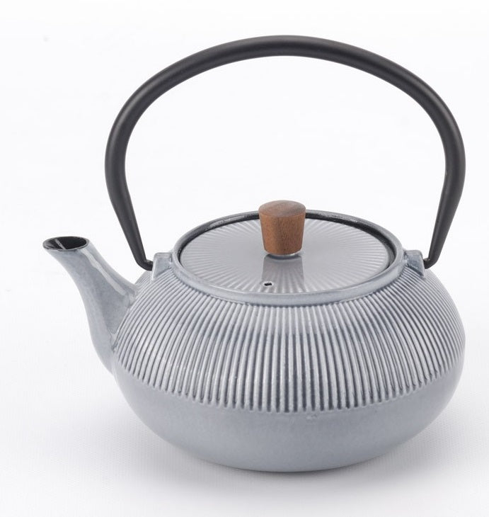 20oz Grey Enameled Cast Iron Teapot with Dot Pattern - Minimalist Design for Loose Leaf Tea Brewing - Perfect for Afternoon Tea, Home Decor & Gift Giving