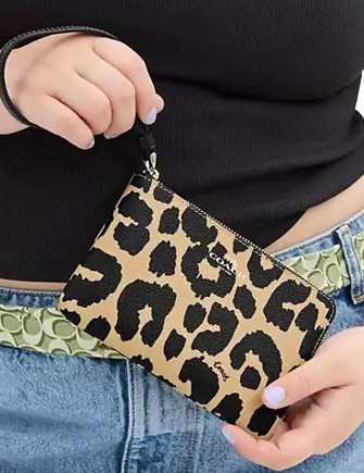 Coach Corner Zip Wristlet with Leopard Print - Stylish Crossbody Bag for Women, Perfect for Everyday Use, Travel & Night Out