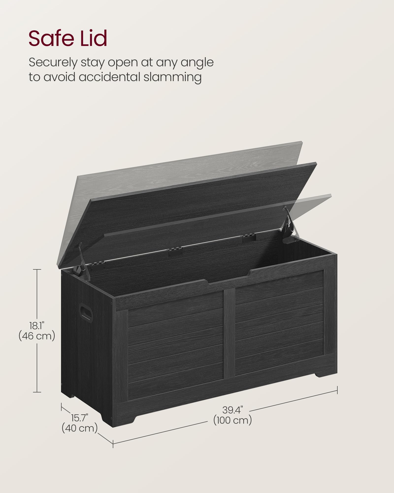 VASAGLE Farmhouse Style Storage Chest Bench - 15.7 x 39.4 x 18.1 Inch Multifunctional Trunk with 2 Safety Hinges, Entryway Shoe Storage Organizer for Bedroom, Living Room & Hallway - Charcoal Gray ULSB061B01 | Perfect for Small Space Organization & Farmhouse Decor