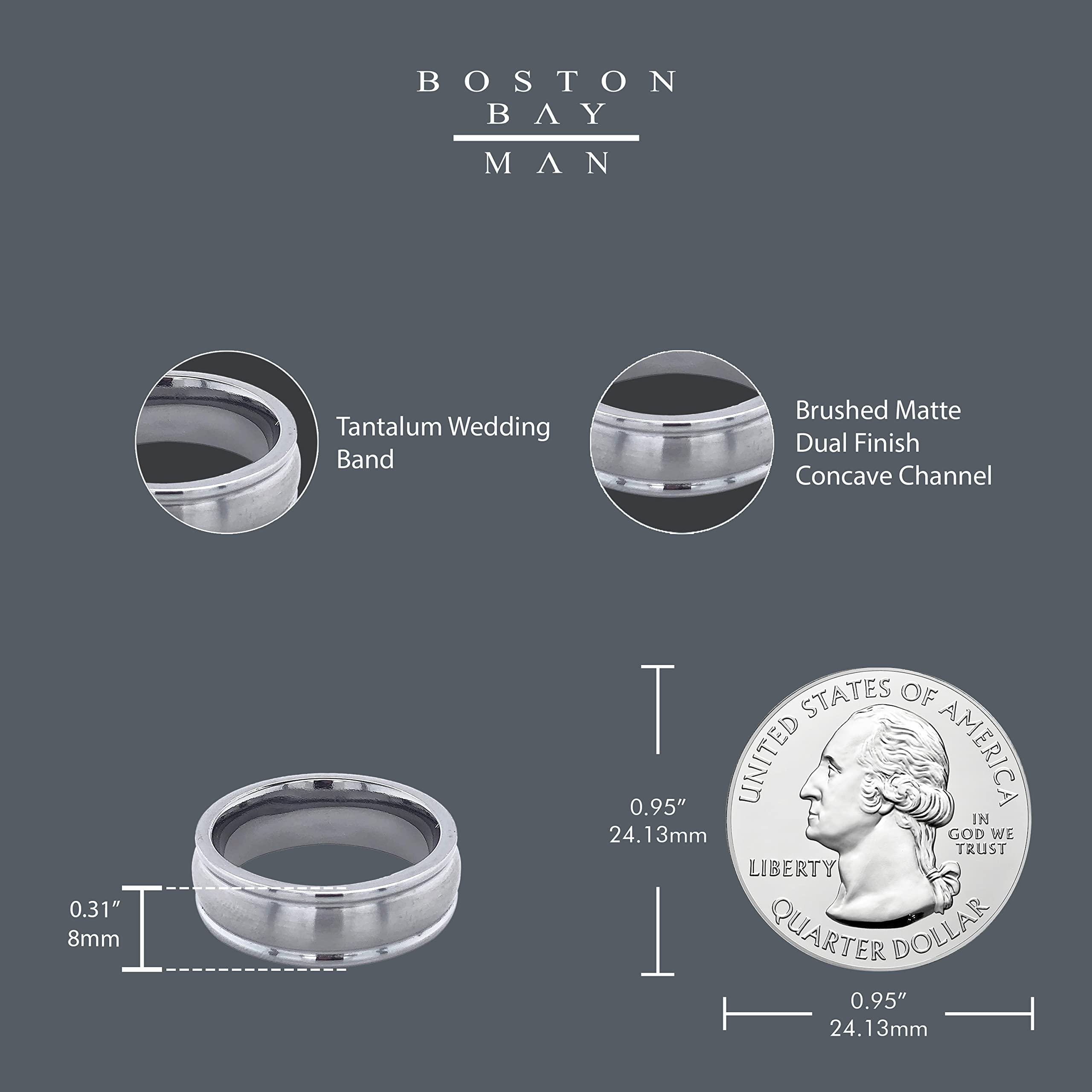 Boston Bay Diamonds Tantalum Comfort Fit Men's Wedding Band & Fashion Ring - 7mm & 8mm Width Options - Hypoallergenic, Durable & Scratch-Resistant - Perfect for Weddings, Anniversaries & Everyday Wear