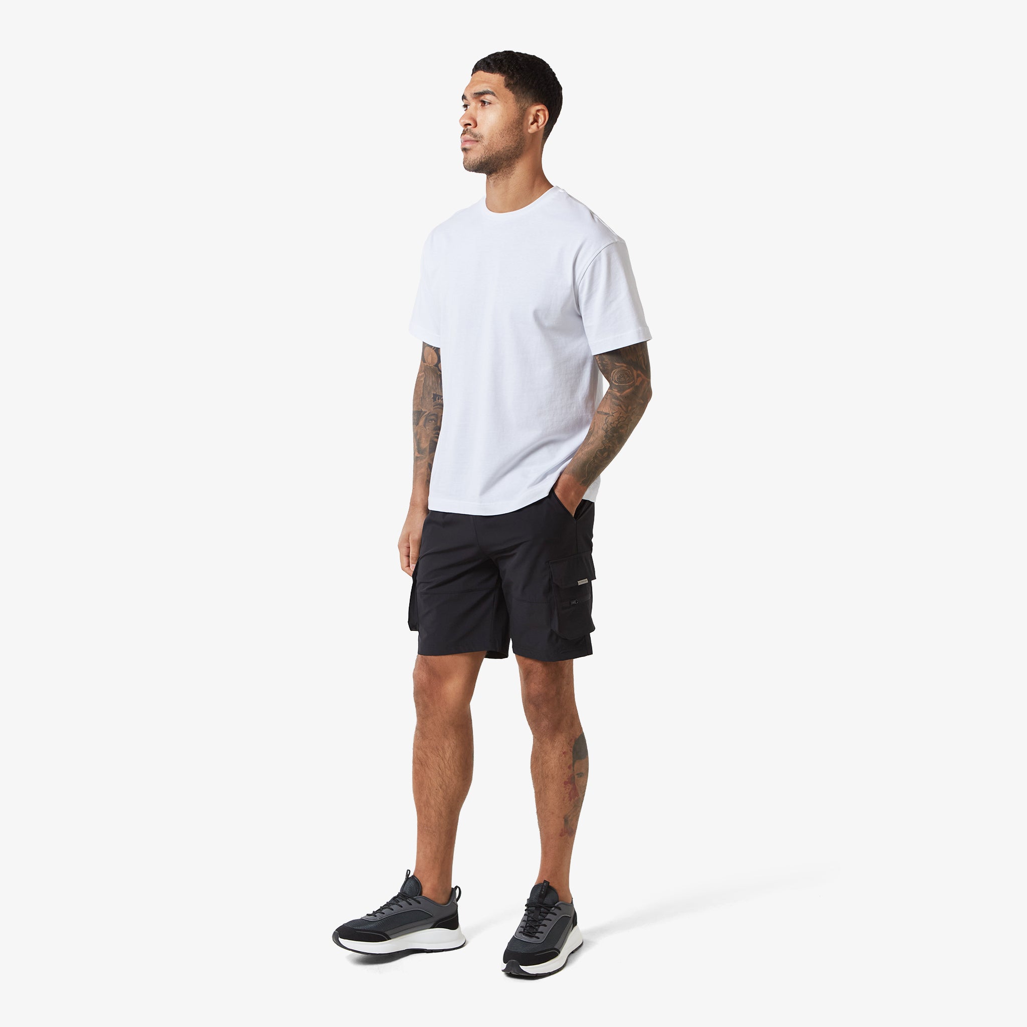 Tech Stretch Poly Cargo Shorts for Men - Comfortable Black Workout & Outdoor Hiking Shorts with Multiple Pockets | Perfect for Gym, Running, Travel & Casual Wear