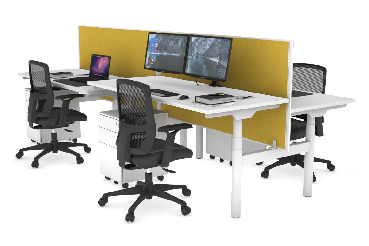 Flexi Premium Height Adjustable 4-Person H Bench Workstation - White Frame [1800L x 700W] - Ideal for Office, Coworking Spaces & Home Offices