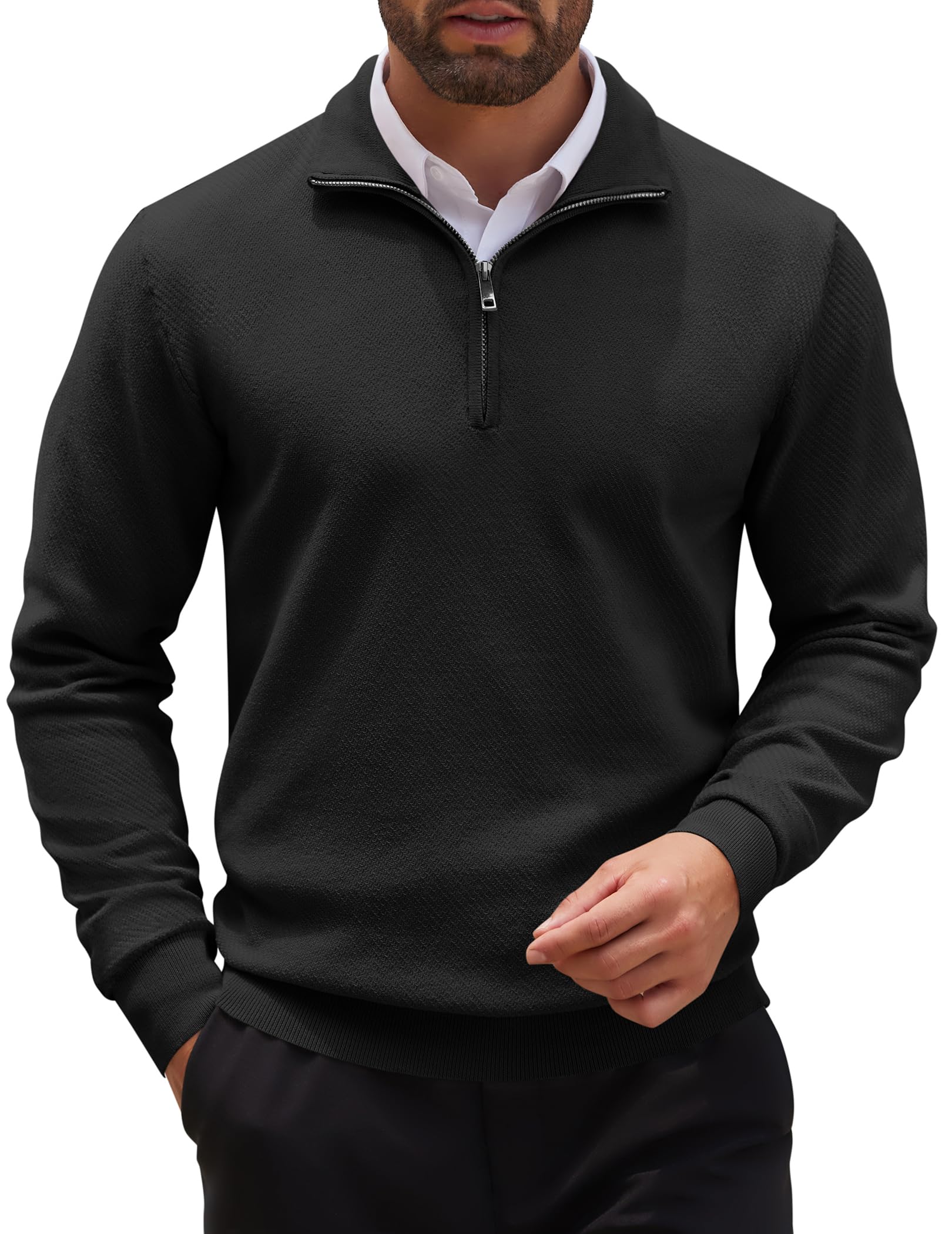 COOFANDY Men's Slim Fit Quarter Zip Pullover Sweater - Long Sleeve Knit Mock Neck Casual Top for Fall & Winter | Office Wear, Outdoor Activities, Date Night Outfits
