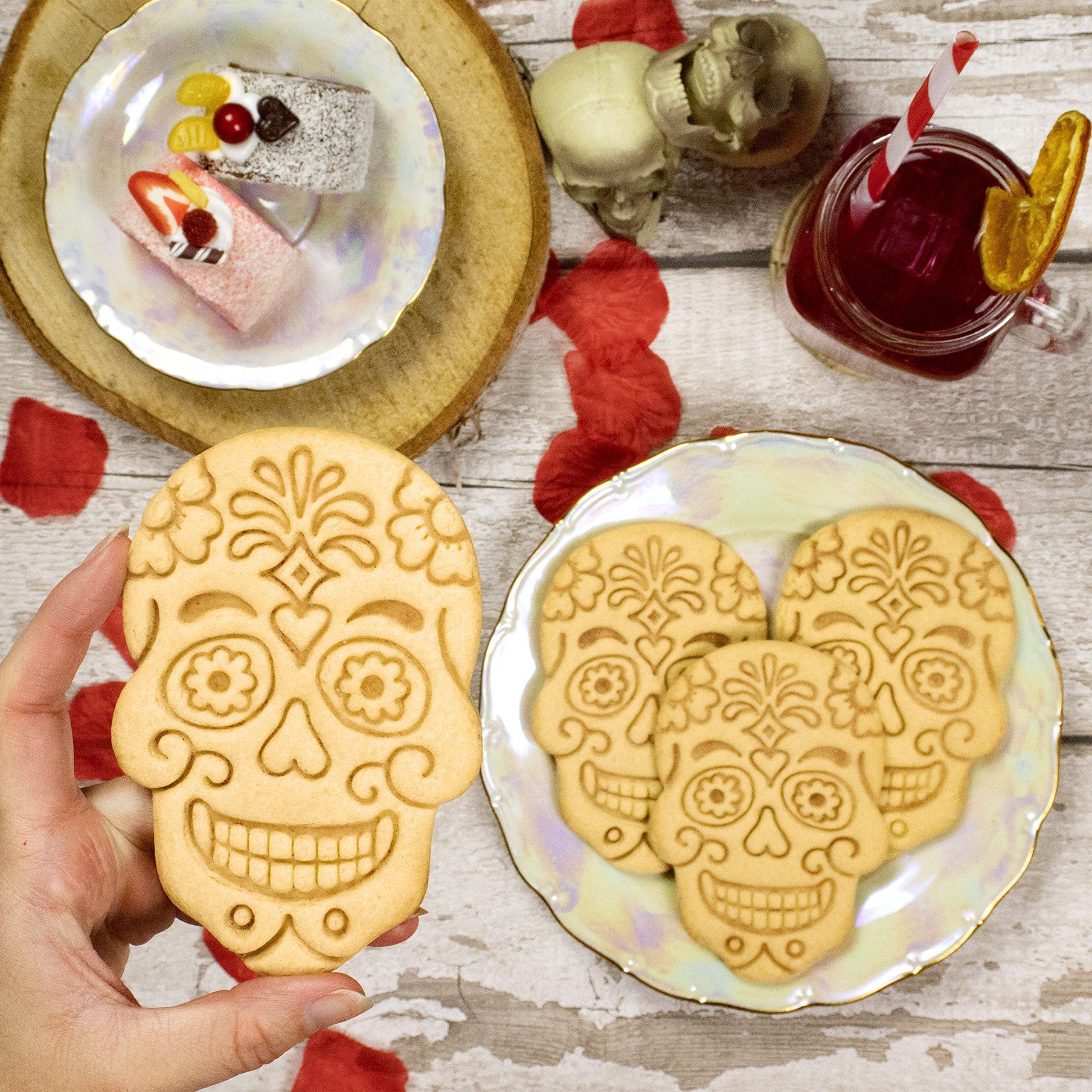 Floral Skull Day of the Dead Cookie Cutter - 1 Piece Sugar Skull Baking Tool for Halloween, Dia de los Muertos Decorations & Themed Parties - Perfect for Cookies, Fondant, and DIY Crafts