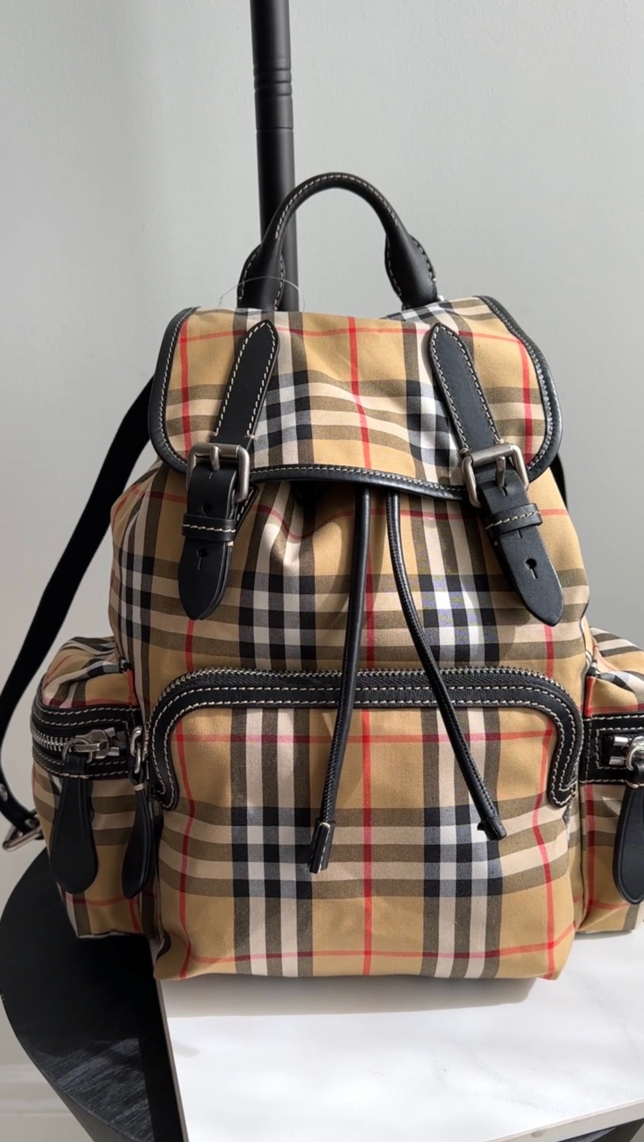 Burberry Large Check Fabric and Leather Backpack for Women & Men - Stylish Designer Travel Backpack for Work, School & Daily Commute