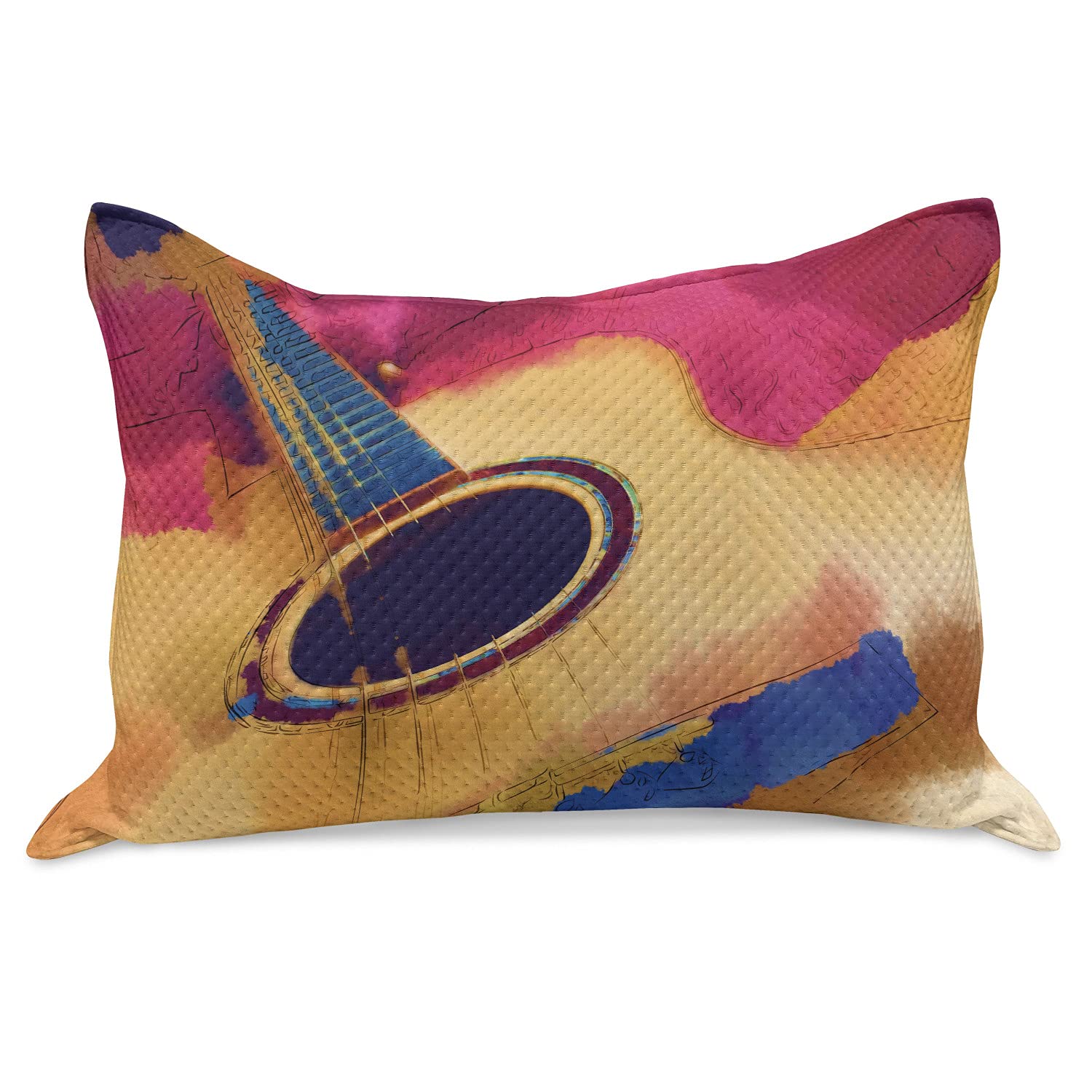 Ambesonne Guitar Knitted Quilt Pillow Cover - Abstract Strings Watercolor Pattern Vintage Design - King Size 36
