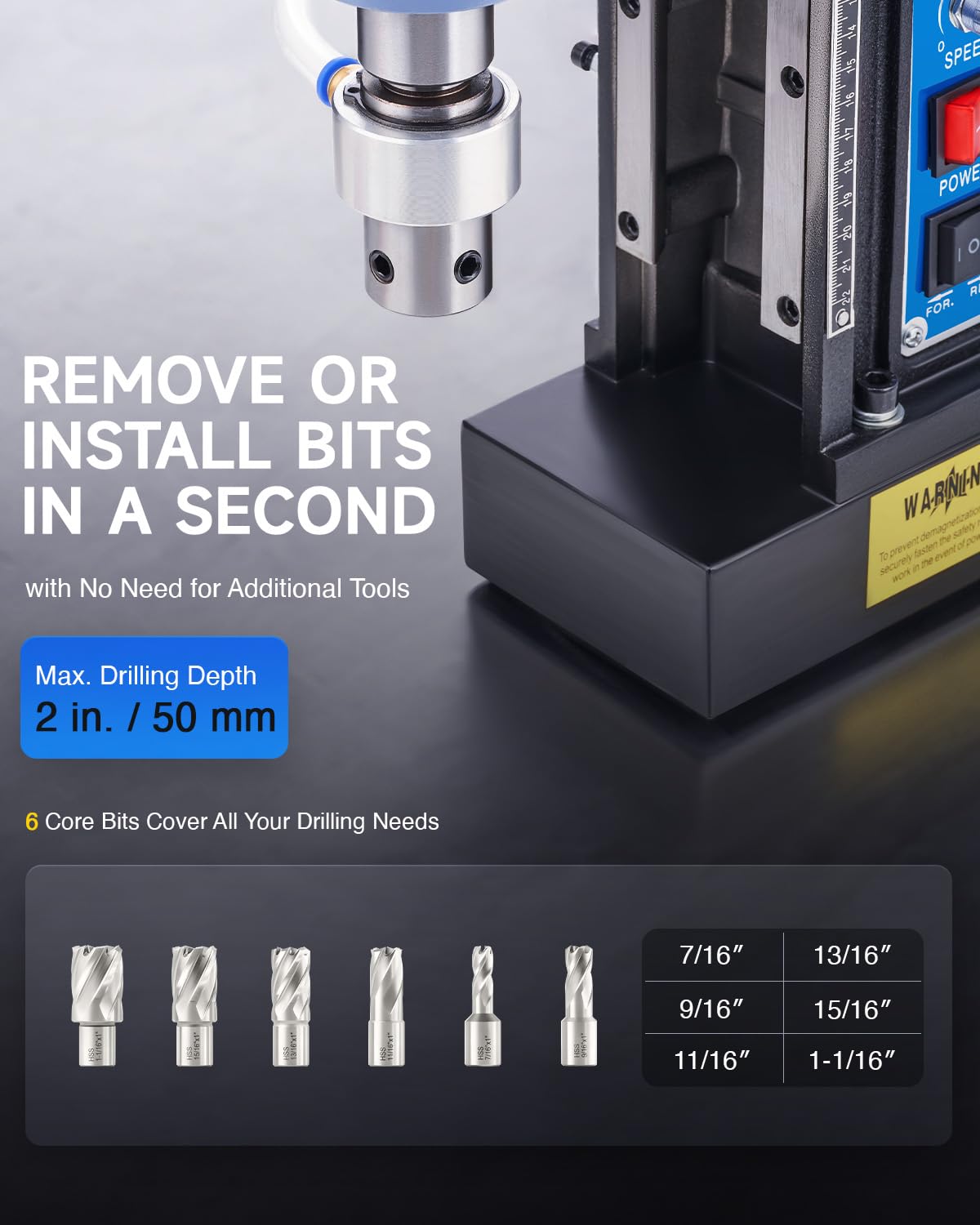 ZELCAN 1550W Magnetic Drill Press with 6 Drill Bits - 2