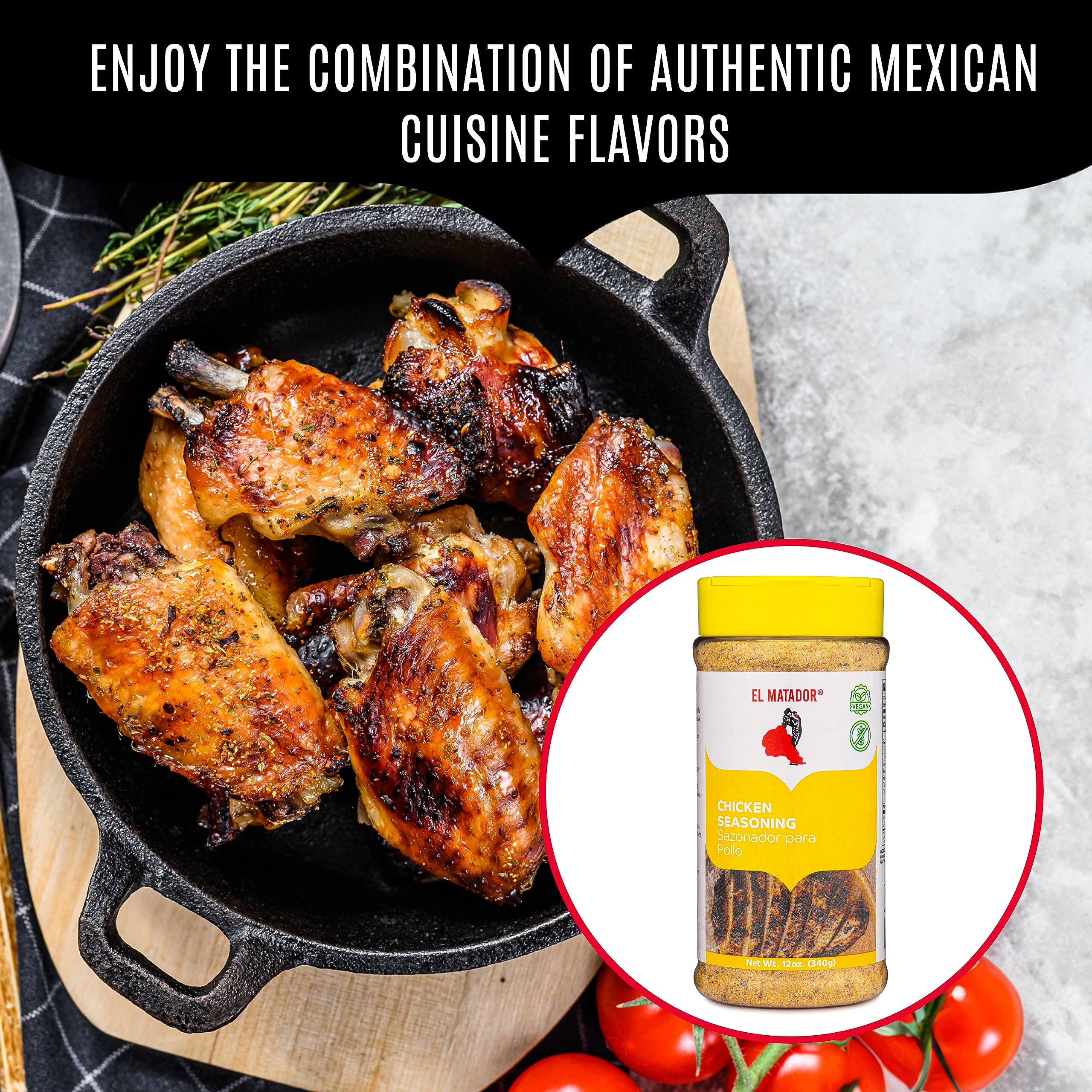 El Matador Chicken Seasoning 12 oz - Premium Mexican Spice Blend for Grilling, Roasting & Fajitas - Authentic Flavor for Home Chefs & BBQ Lovers