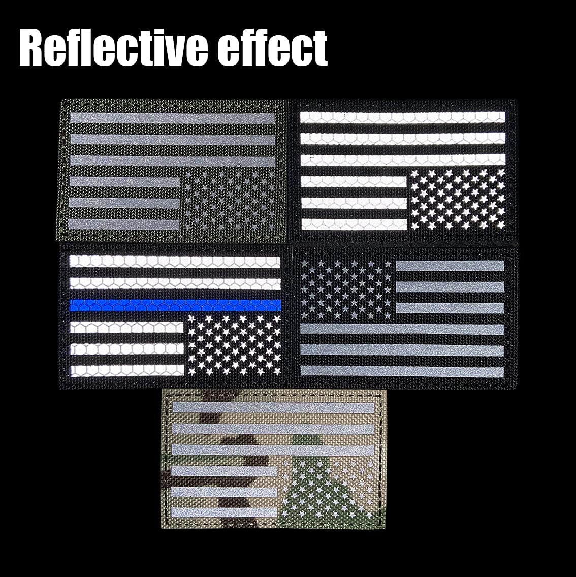 USA Flag Patch - Reflective & Infrared IR Embroidered Emblem with Hook Loop Fastener - 2