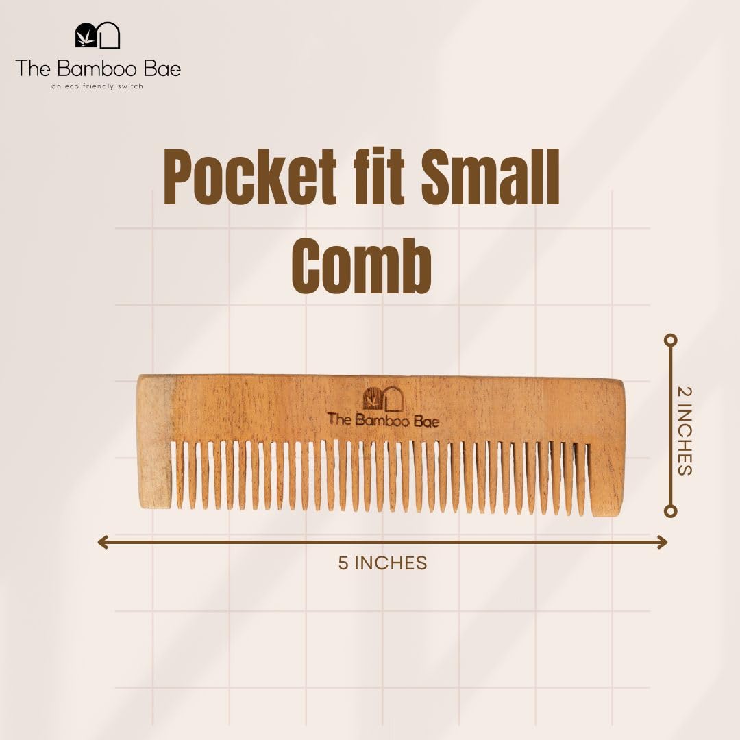 Bamboo Bae Handmade Neem Wood Comb - 5 Inch Pocket Size for Travel, Detangling & Scalp Massage - Perfect for Home, Office & On-The-Go Hair Care