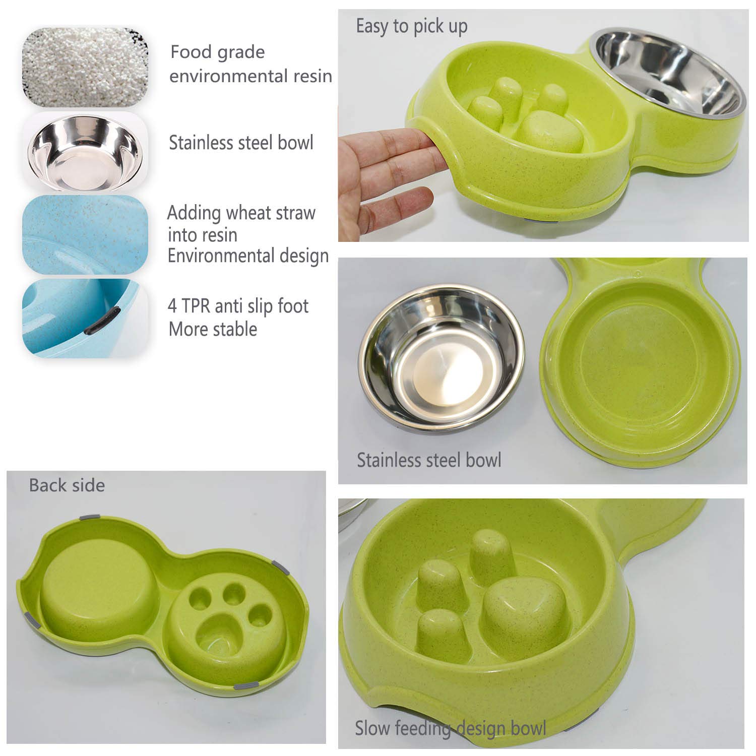 Stainless Steel Slow Feed Dog Bowl for French Bulldogs - Eco-Friendly Interactive Pet Dish to Slow Down Eating & Drinking - Perfect for Frenchies, Small & Medium Dogs - Great for Mealtime & Training (Green)