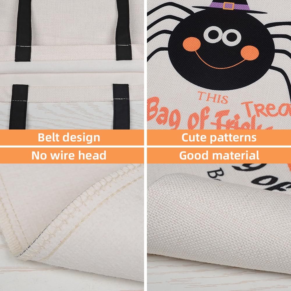 2PCS 17” Large Halloween Tote Bags - Reusable Trick or Treat Bags for Kids & Adults - Durable Canvas Grocery Shopping Bags for Halloween Parties, Candy Collection & Seasonal Decorations