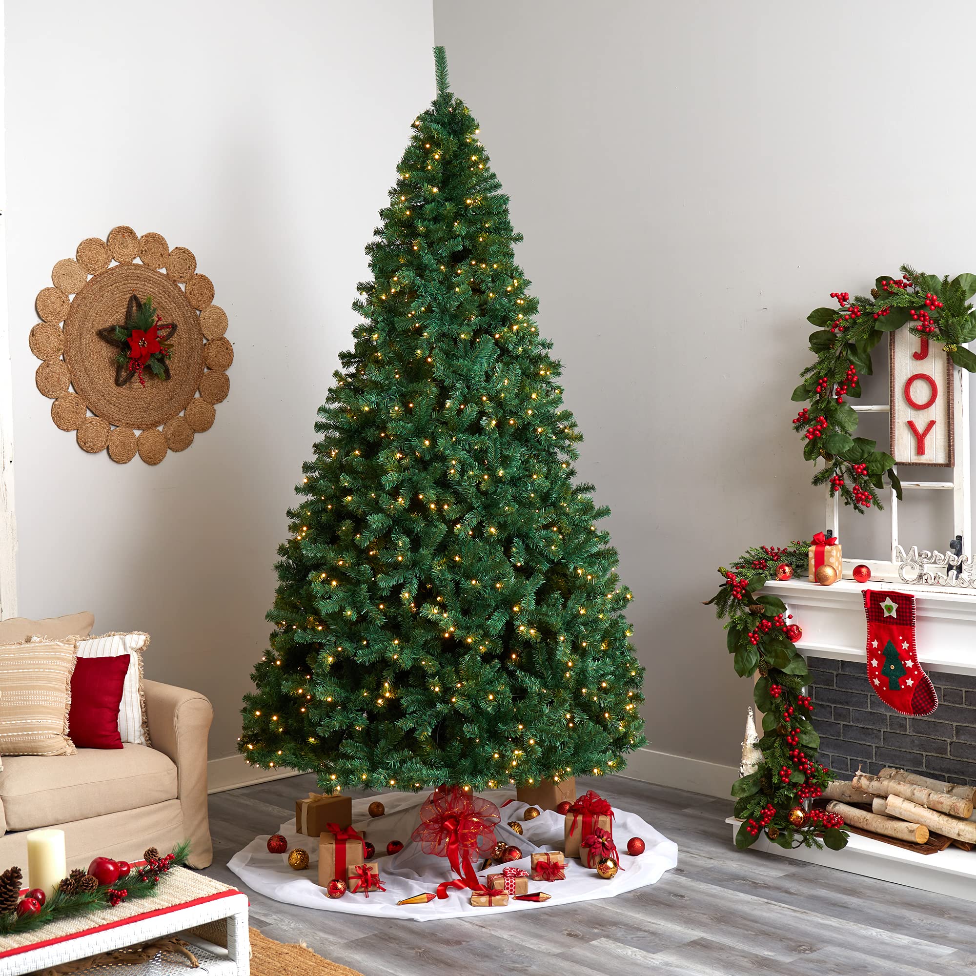 Nearly Natural 10ft Northern Tip Artificial Christmas Tree with 800 Clear LED Lights & 2200 Bendable Branches - Perfect for Holiday Home Decor, Office, and Party Decoration