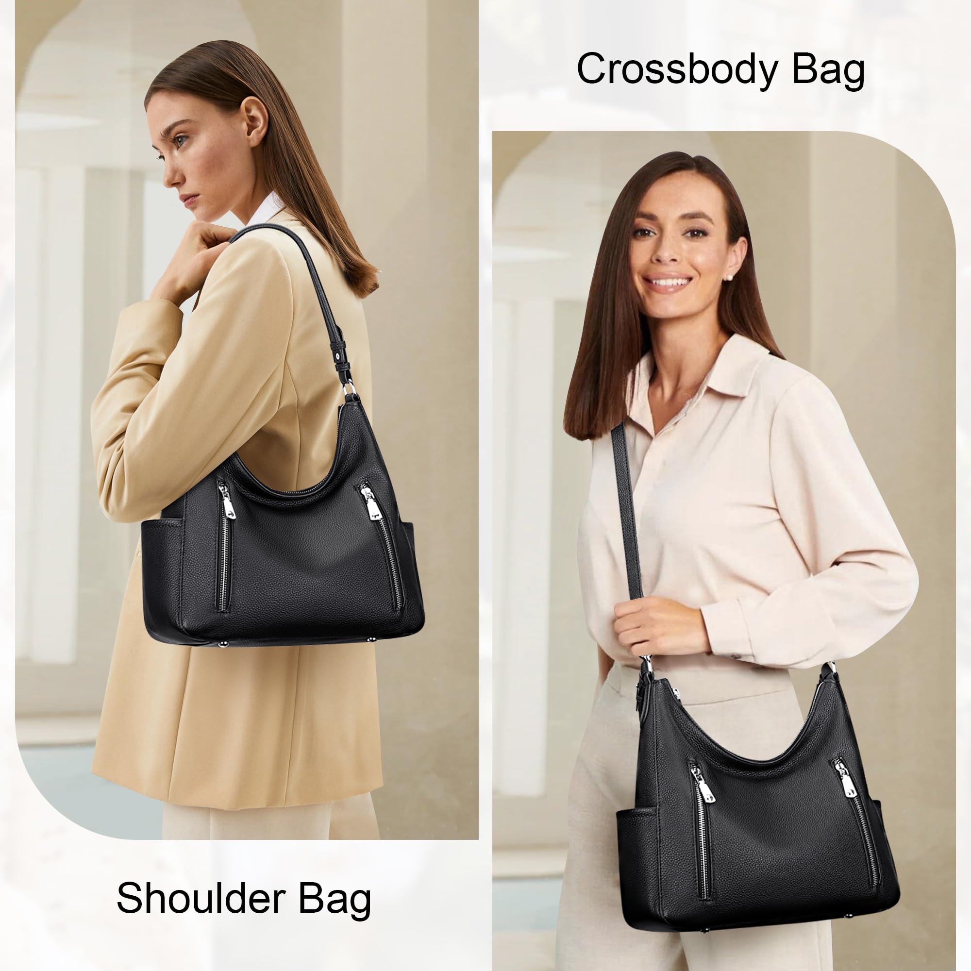 Genuine Leather Hobo Shoulder Bag for Women - Stylish Crossbody Purse & Handbag - Medium Size - Perfect for Work, Travel & Everyday Use