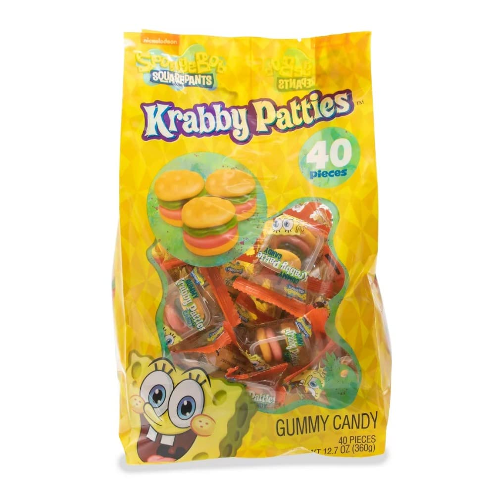 SpongeBob SquarePants Krabby Patty Gummy Candy - 40 Count Resealable Bag of Soft Chewy Gummies | Fun Snack for Kids Birthday Parties, Movie Nights & Cartoon Themed Events