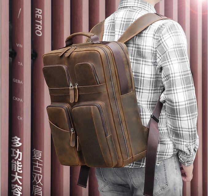 Genuine Large Brown Leather Backpack Purse for Women & Men - Stylish Travel, Work & College Laptop Bag