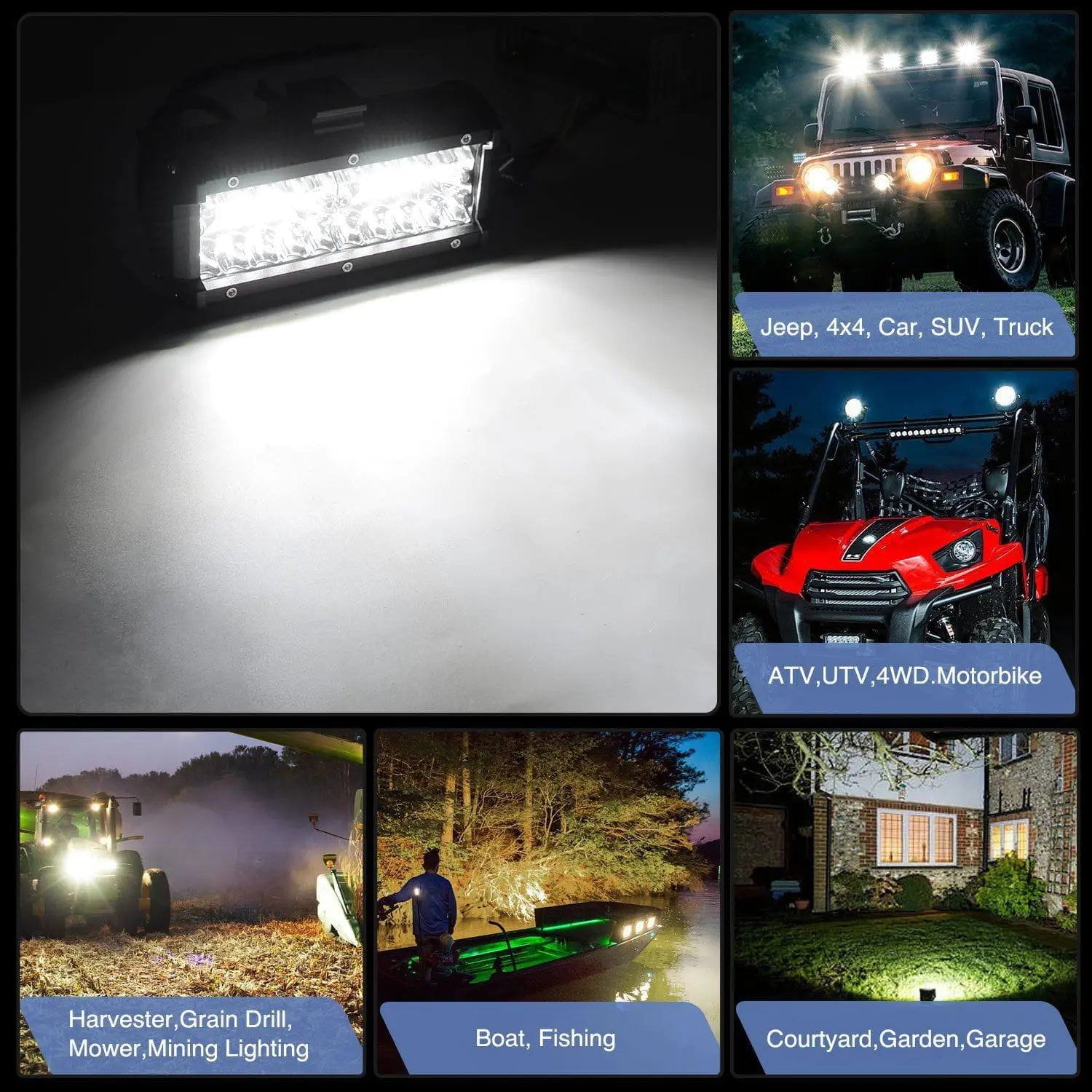 6.5 Inch 120W Triple Row Spot Flood LED Light Bars (Pair) - High Power Off-Road Lighting for Trucks, ATVs, UTVs, Boats & Emergency Vehicles - Waterproof & Durable for All Weather Conditions