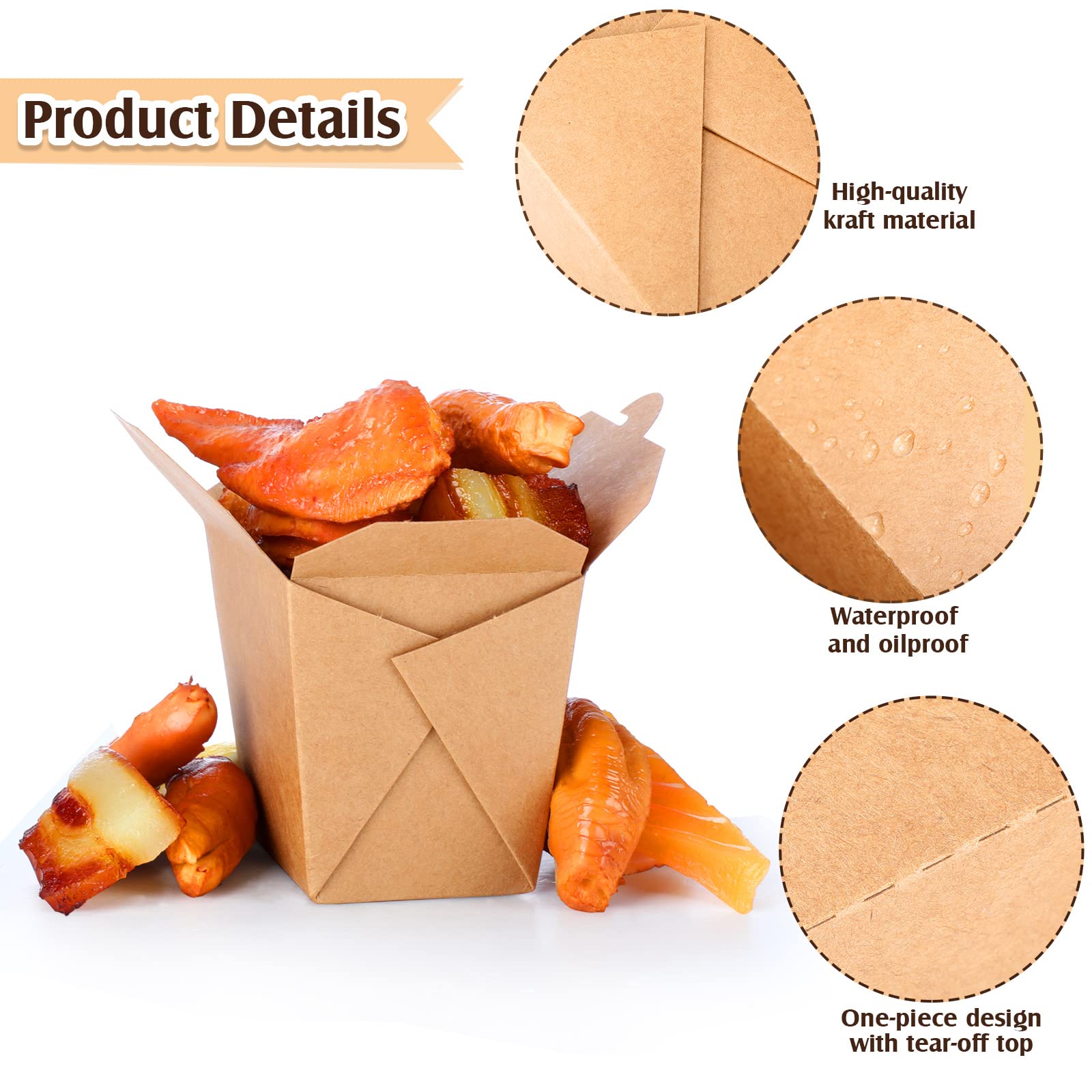 16 oz Kraft Brown Disposable Takeout Food Containers - 100 Pcs Stackable Leak-Resistant Chinese Takeout Boxes for Catering, Restaurants & Party Food Service | Perfect for Meal Prep, Leftovers & On-the-Go Dining