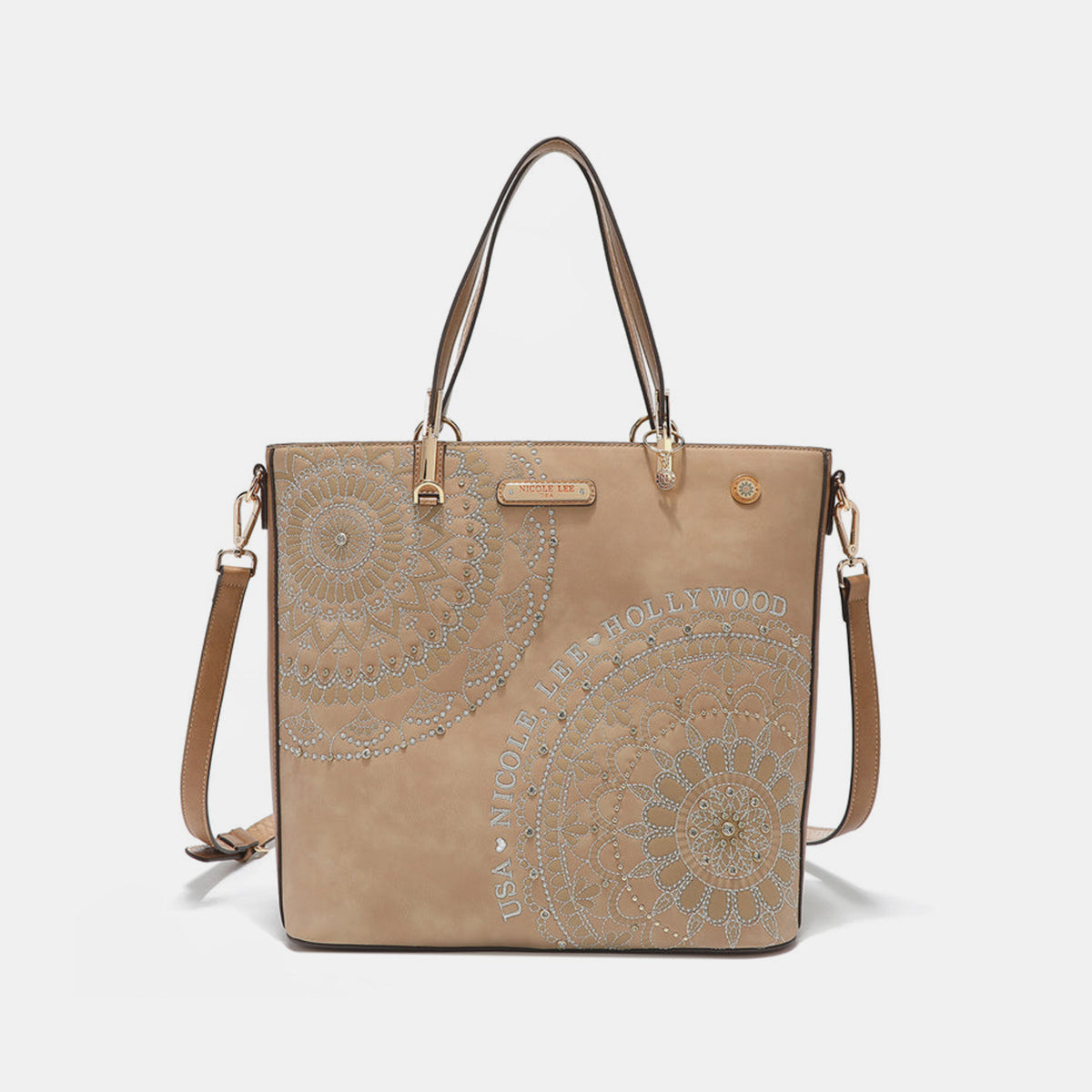 Nicole Lee USA Metallic Stitching Embroidery Rhinestone Tote Bag for Women - Stylish Designer Handbag for Work, Travel & Everyday Use