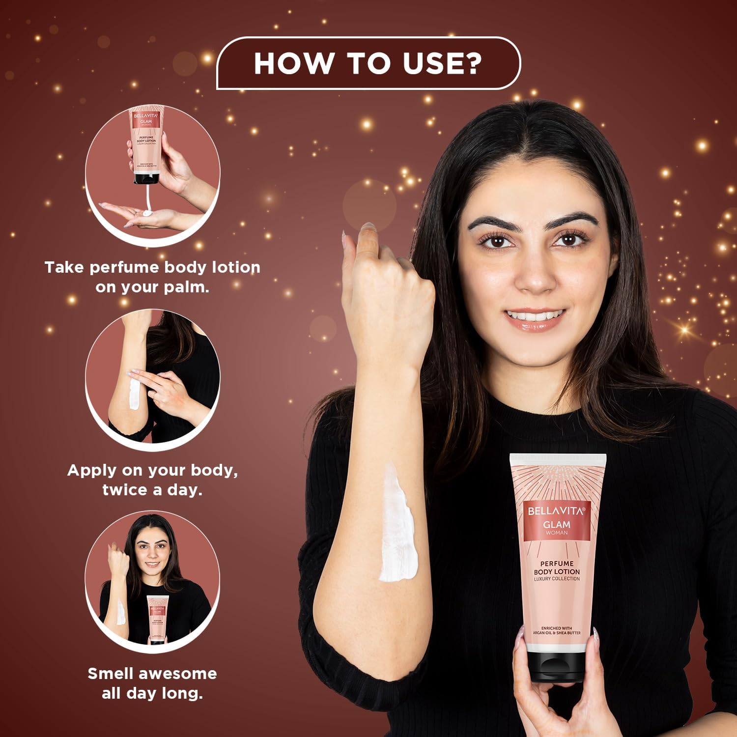 Bella Vita Luxury Glam Women's Perfumed Body Lotion - Hydrating & Nourishing with Argan Oil & Shea Butter (200ml) for Soft, Supple & Healthy Skin | Perfect for Daily Moisturizing, Gift Giving & Self-Care Rituals