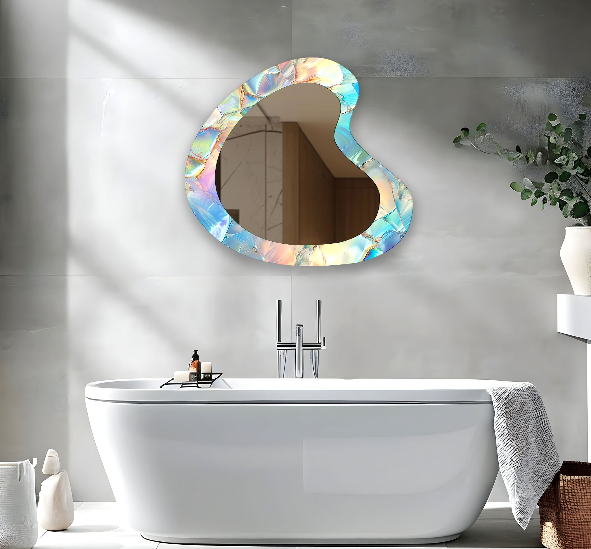 Abstract Rainbow Color Modern Wall Mirror - Stylish Home Decor for Living Room, Bedroom & Bathroom - Perfect for Adding Vibrant Accents to Any Space