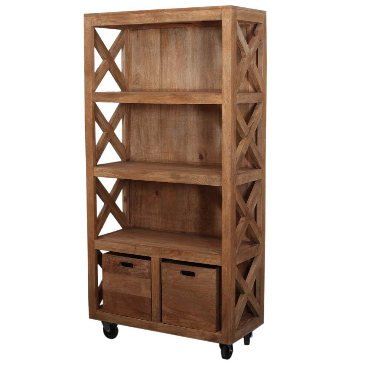 Modern Rustic Solid Wood Farmhouse Bookcase with 4 Open Shelves - Perfect for Living Room, Home Office, and Bedroom Storage & Organization