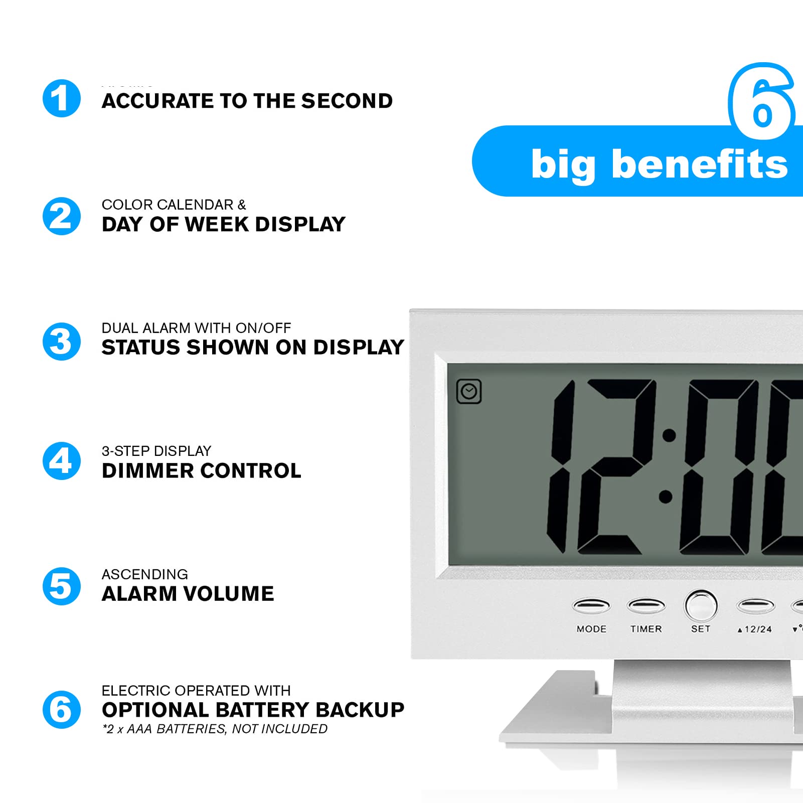 Silver LCD Digital Sound Sensor Alarm Clock with Calendar & Temperature Display - Electric Desk Clock for Bedroom, Office, and Home Use