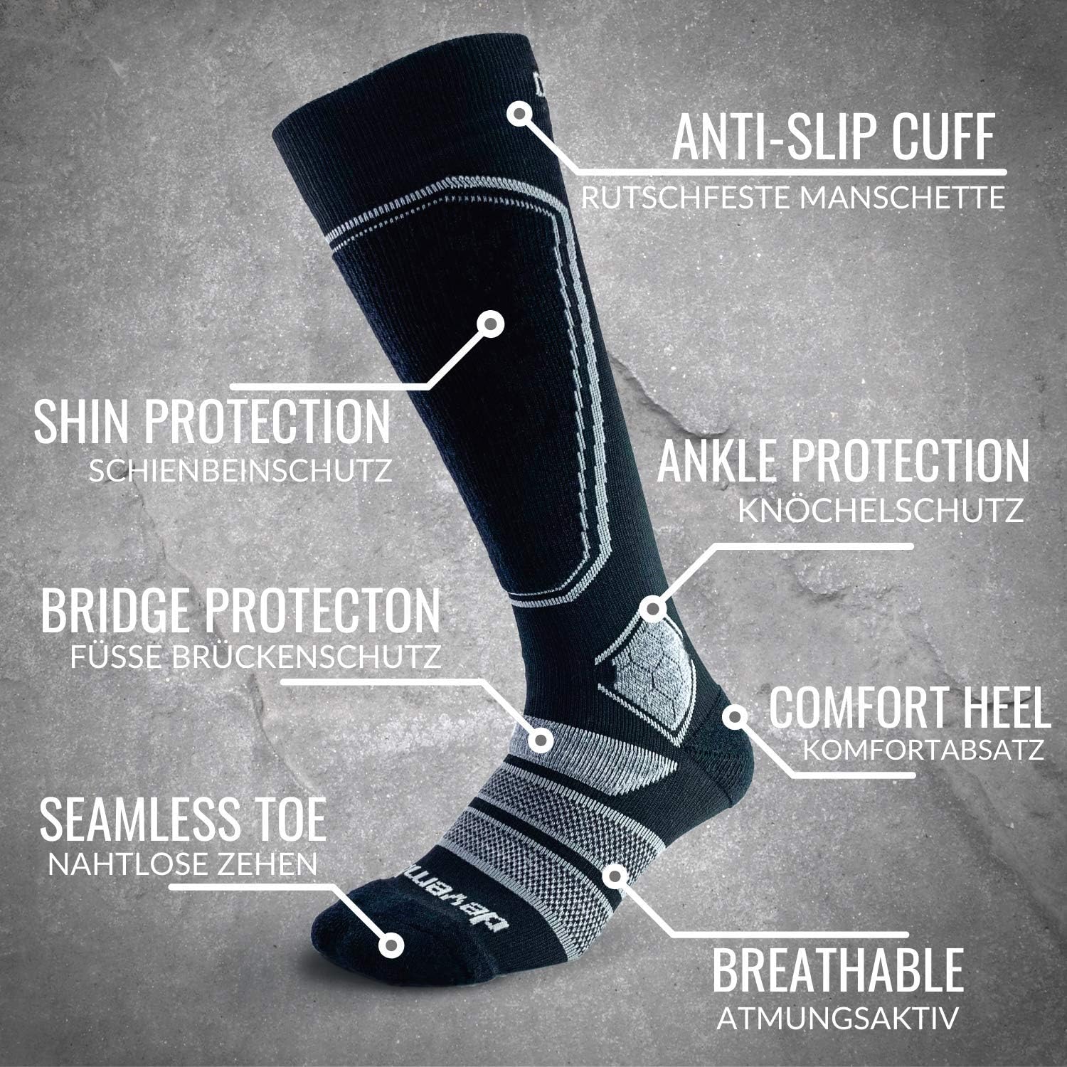 Premium Merino Wool Ski Socks for Men & Women - Thermal Winter Snowboard Socks with Moisture Wicking & Cushioning - Ideal for Skiing, Snowboarding & Cold Weather Outdoor Activities
