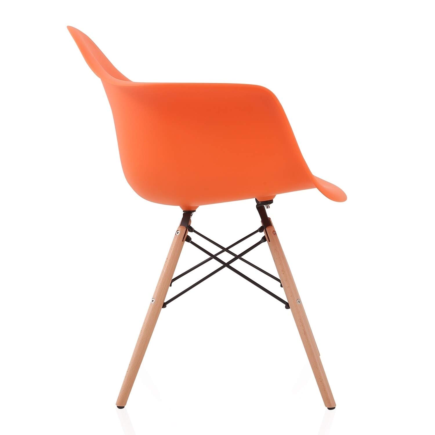Nordic Orange Molded Plastic Dining Chair with Beech Wood Eiffel Legs - Modern Comfortable Armchair for Kitchen, Dining Room & Outdoor Patio Use