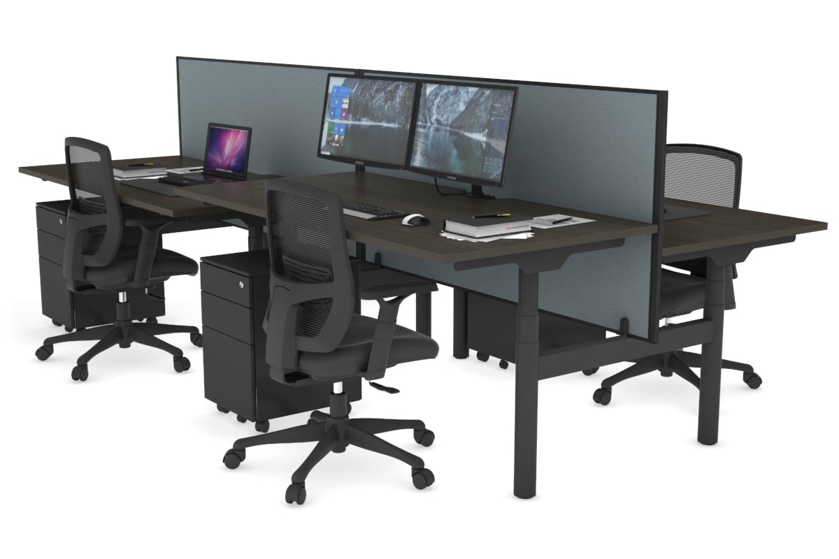Flexi Premium Height Adjustable 4-Person H Bench Workstation - Black Frame [1200L x 800W with Cable Management] - Ideal for Office, Coworking Spaces & Home Offices