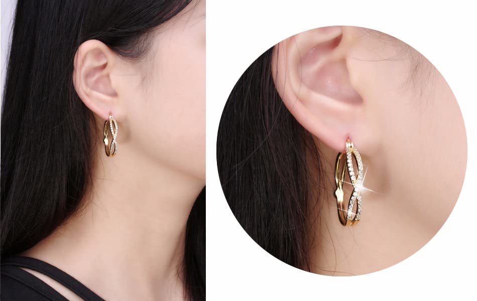 1.8ct Round Cut Cubic Zirconia Infinity Hoop Earrings for Women - Yellow Gold Plated, Elegant Everyday Jewelry for Work & Special Occasions