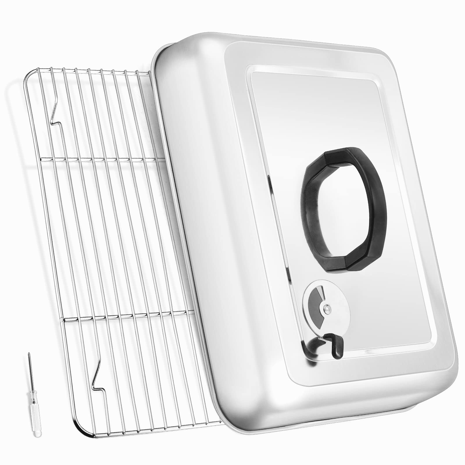 Leonyo 13-Inch Rectangular Basting Cover with 11x9-Inch Cooling Rack - Cheese Melting Dome & Wire Rack for Baking, Griddle Accessories with Steam Dome Lids - Perfect for Oven, BBQ, Flat Top Grill Cooking - Ideal for Restaurants, Home Kitchens & Outdoor Cooking