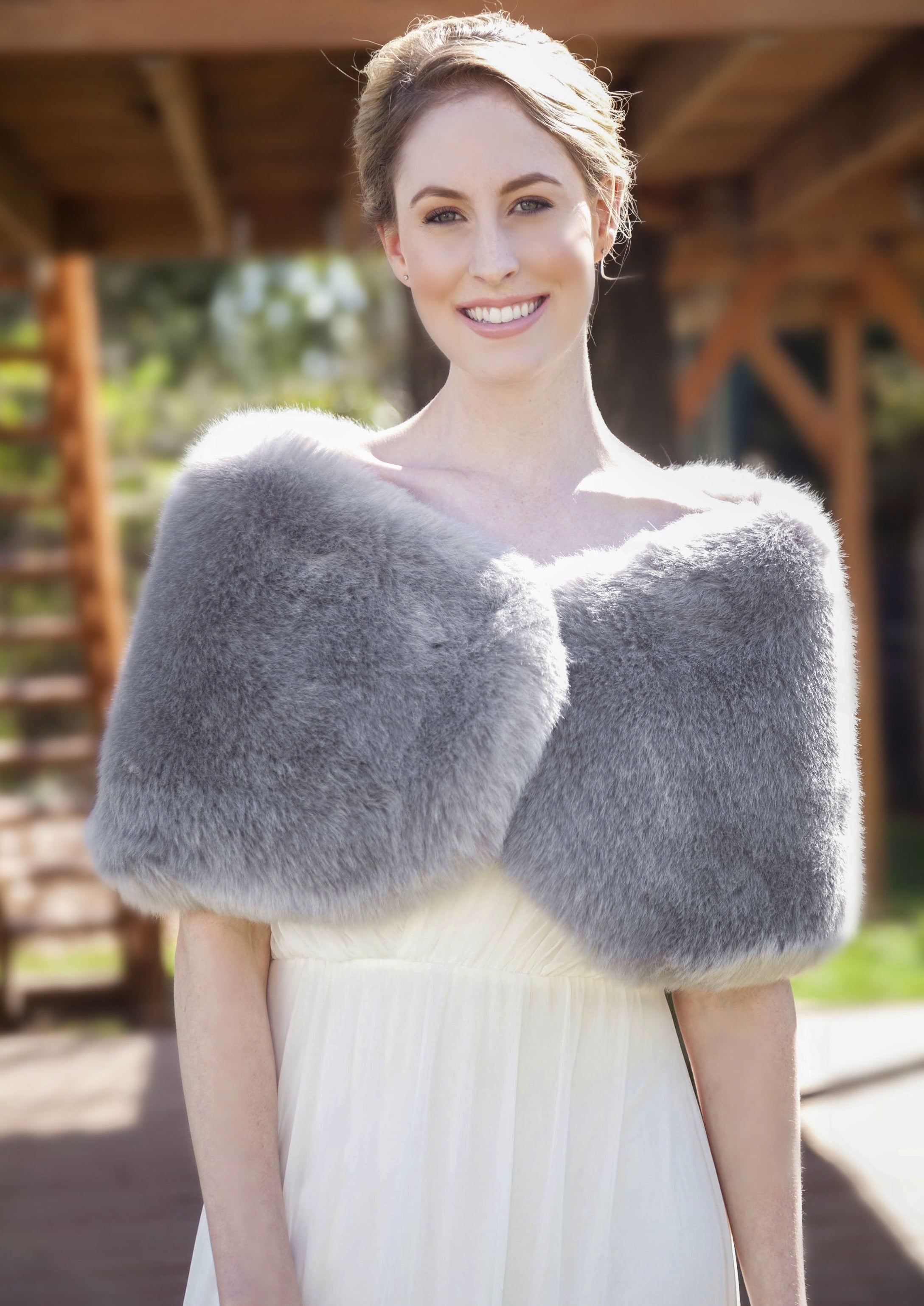 Gray Fur Wrap Shawl - Serena Gry01 - Soft & Warm Winter Fashion Accessory for Women - Perfect for Parties, Weddings & Cold Weather Outfits