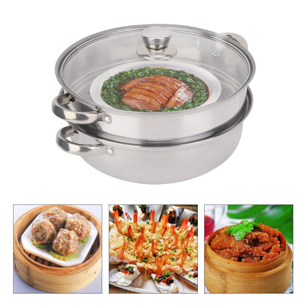 Stainless Steel Steamer 11 Inch Double Layer Food Steamer for Vegetables, Dumplings & Seafood - Perfect for Healthy Cooking & Meal Prep