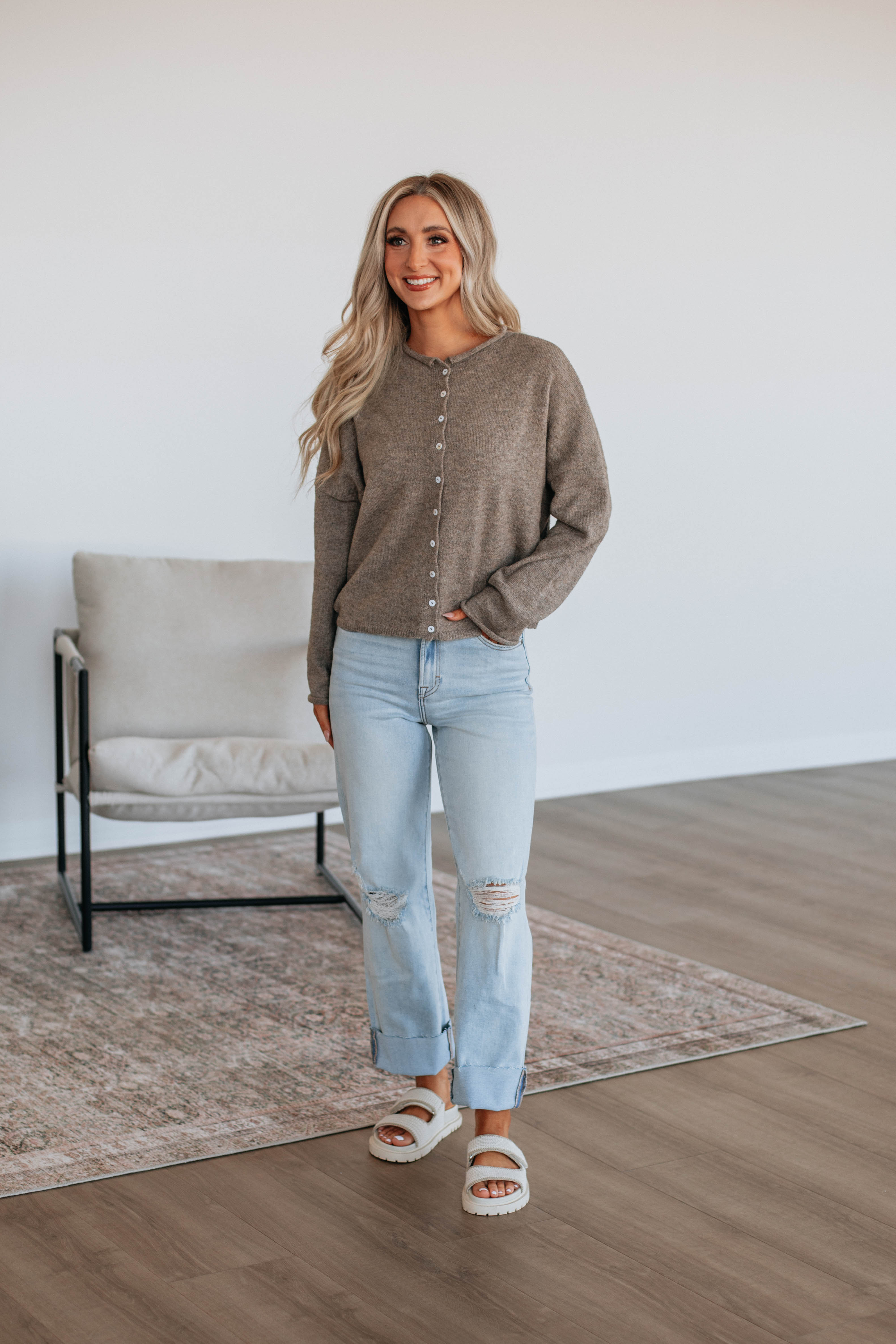 Brooke Cardigan Women's Mocha Brown Knit Sweater - Cozy Fall & Winter Layering for Office & Casual Outfits