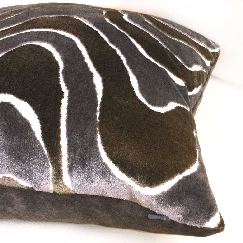 Robert Allen Lush Wave Mica Gray Brown Italian Cut Velvet Pillow Cover - Luxury Home Decor for Living Room Sofa & Bedroom Accent