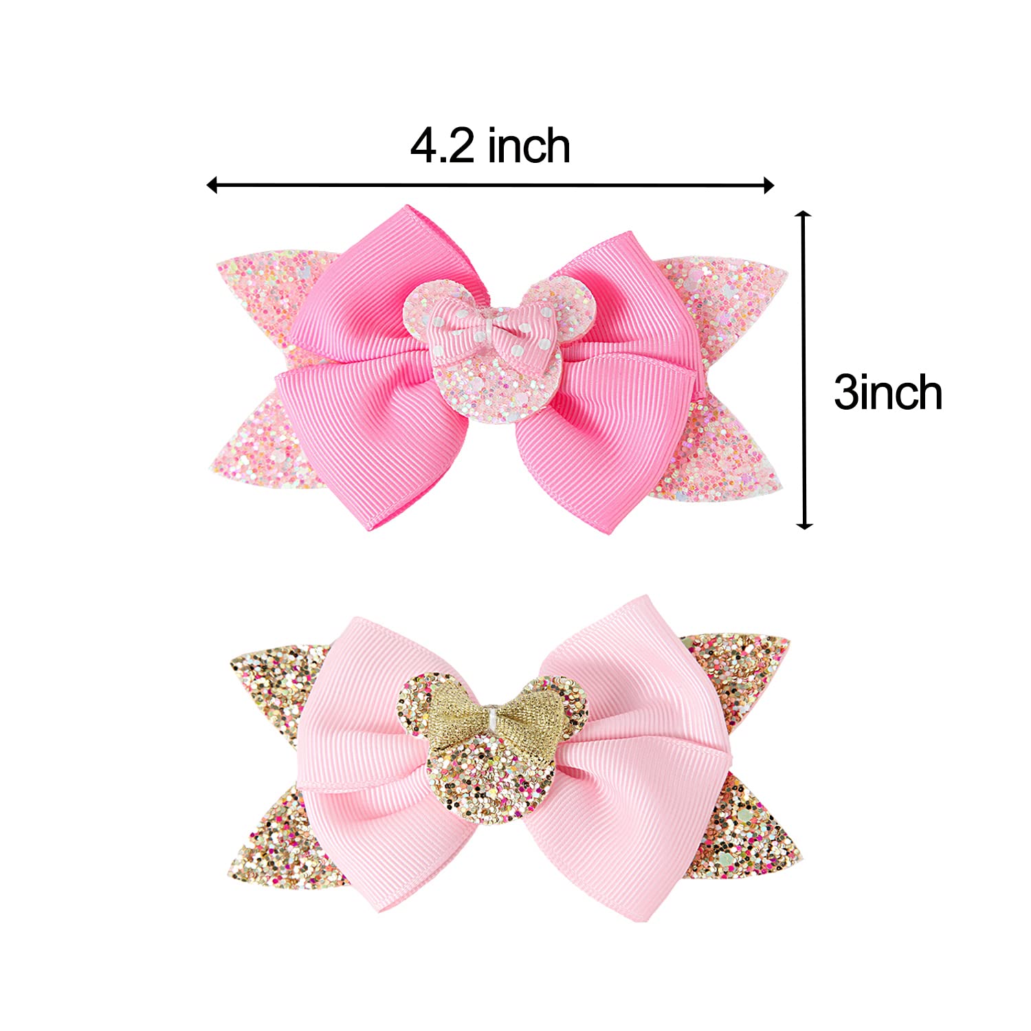 Sparkling Baby Mouse Ears Hair Bows Clips - Glitter Hair Accessories for Girls, Princess Hair Clips, Cosplay Costume Decorations - Perfect for Birthday Parties, Disney Trips & Dress-Up Play