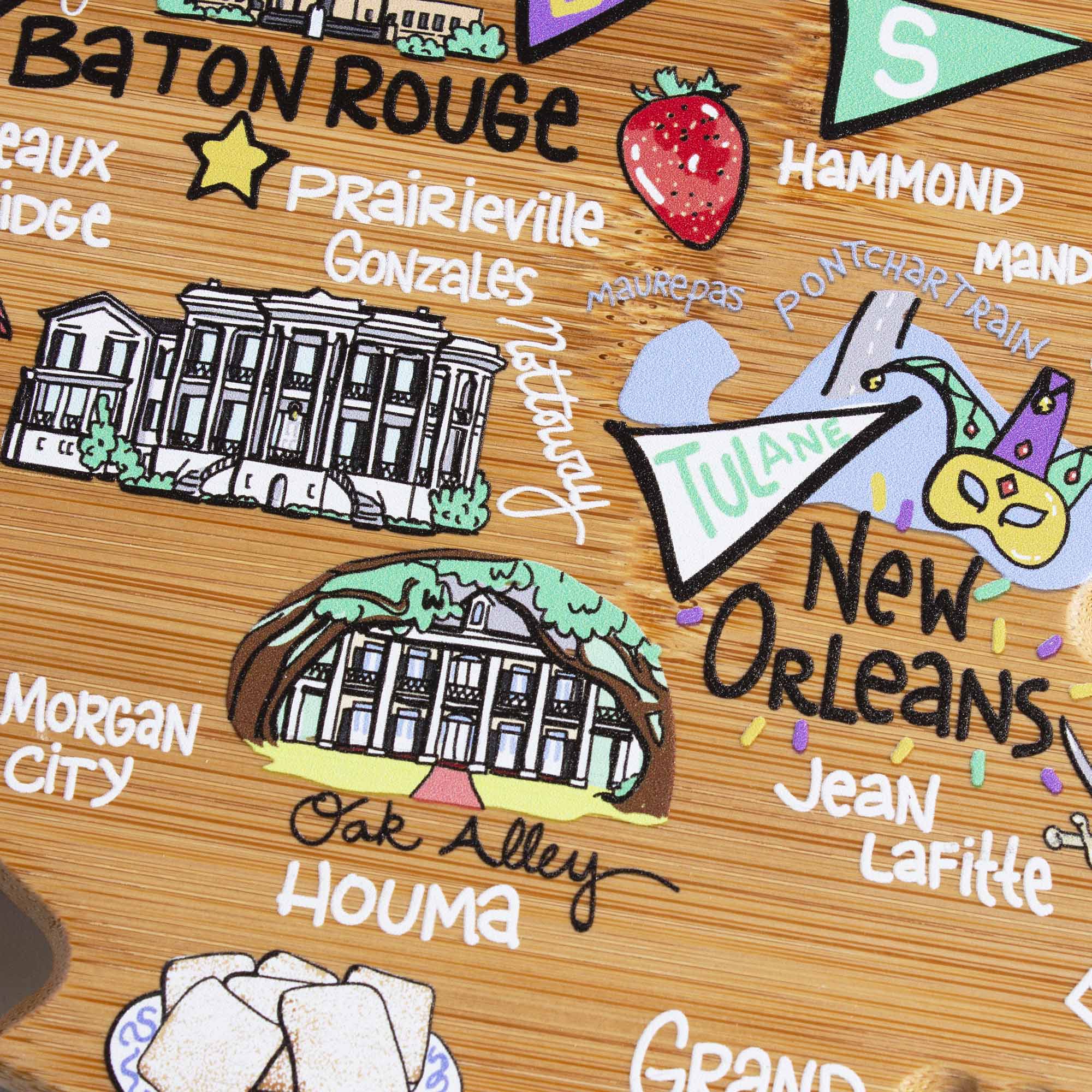 Louisiana Themed Wooden Cutting Board with Fish Kiss™ Artwork - Durable Kitchen Chopping Board for Meat, Vegetables & Fruits - Perfect for Home Cooking, BBQ & Gift Giving
