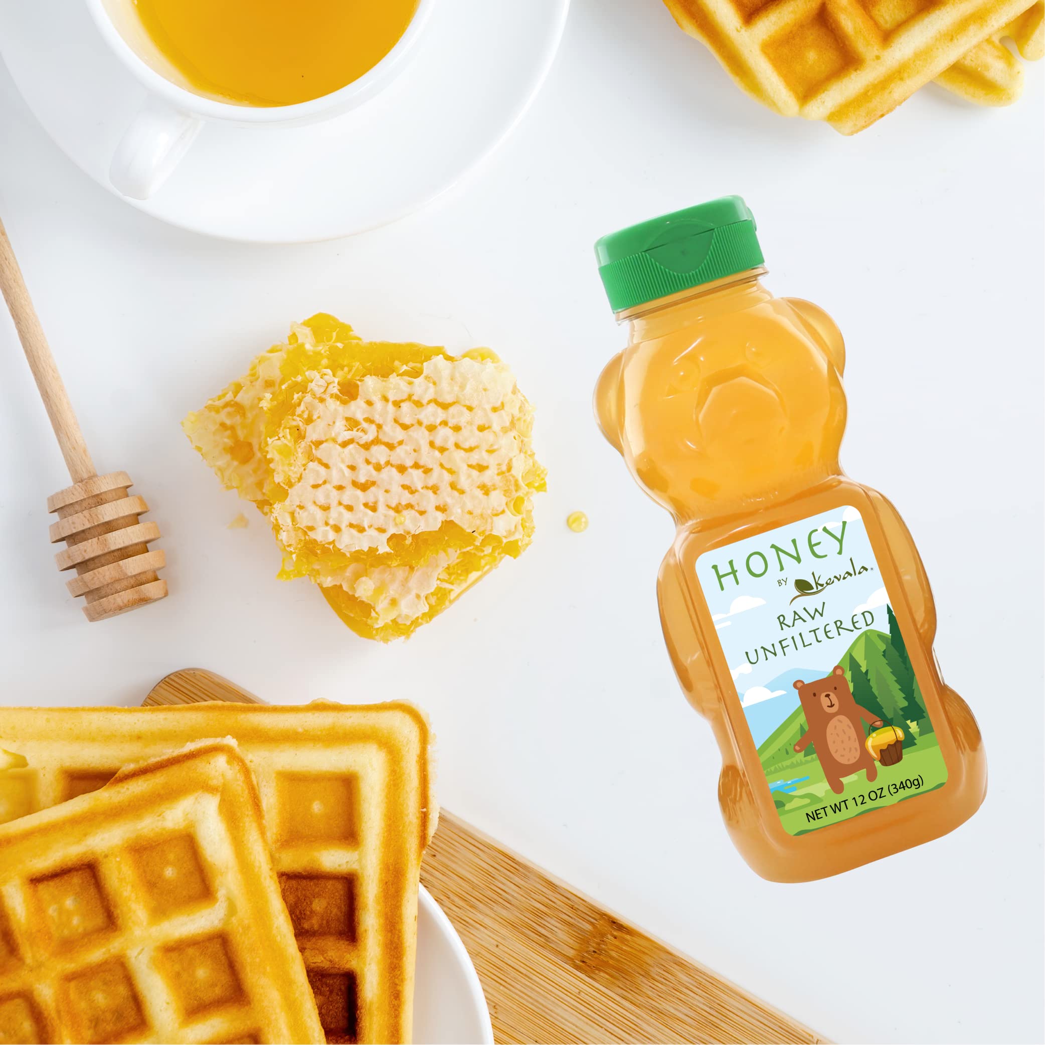 Kevala Raw Unfiltered Honey in Squeeze Bottle – 100% Pure, Natural, Non-GMO, Gluten-Free, No Added Sugar, Pesticide-Free Bee Nectar – 12 oz (Pack of 2) – Perfect for Tea, Baking, Smoothies & Healthy Breakfasts