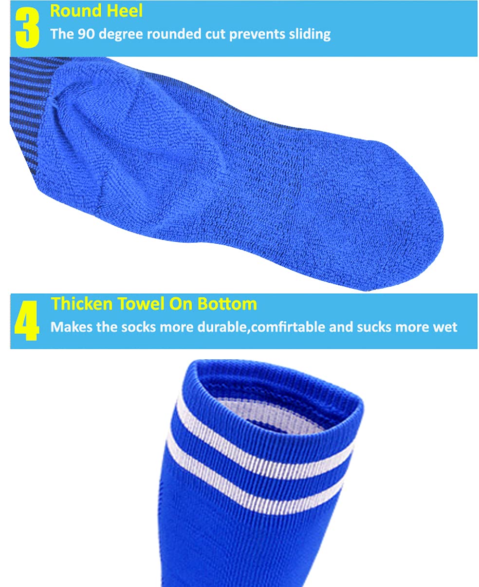 FOMANN 4 Pack Kids Soccer Socks for Boys & Girls - Breathable Sports Socks for Teens & Children - Perfect for Soccer Games, Training & School PE Activities